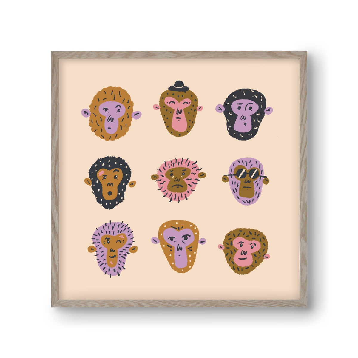 Monkey Gang, 30x30 cm (30x30 cm), Tölgy keret