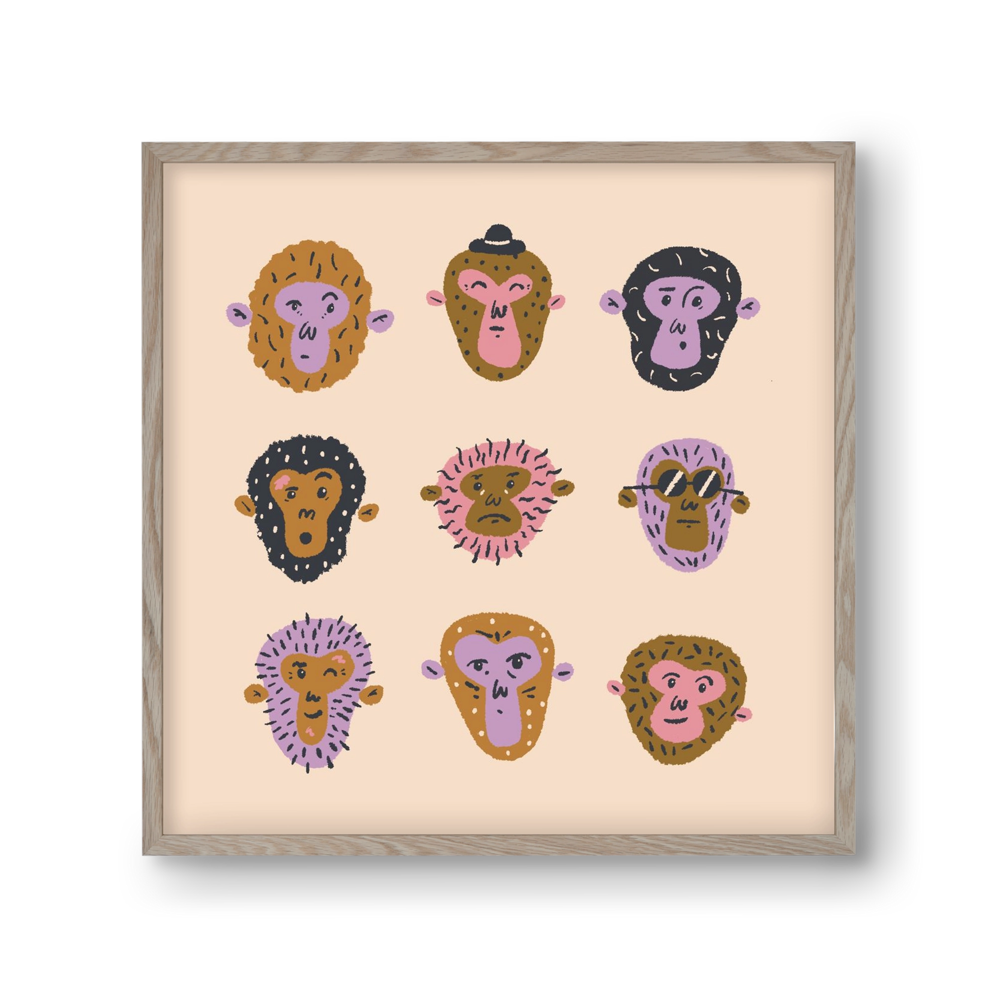 Monkey Gang, 30x30 cm (30x30 cm), Tölgy keret