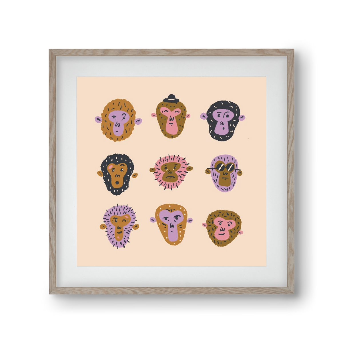 Monkey Gang, 30x30 cm (20x20 cm), Tölgy keret, paszpartuval