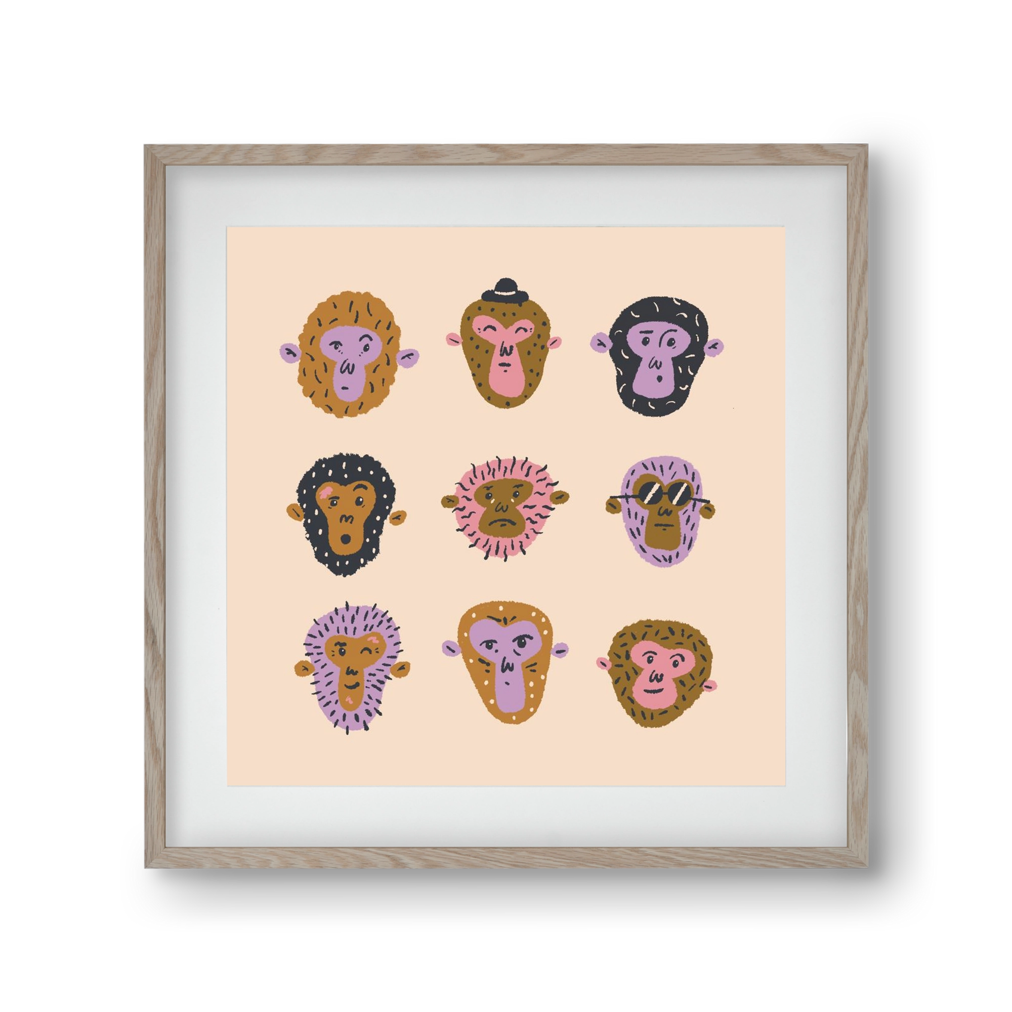 Monkey Gang, 30x30 cm (20x20 cm), Tölgy keret, paszpartuval