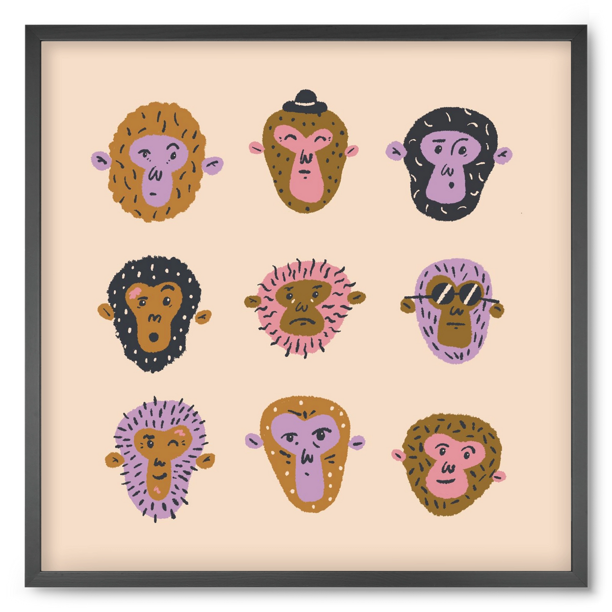 Monkey Gang, 50x50 cm (50x50 cm), Fekete keret