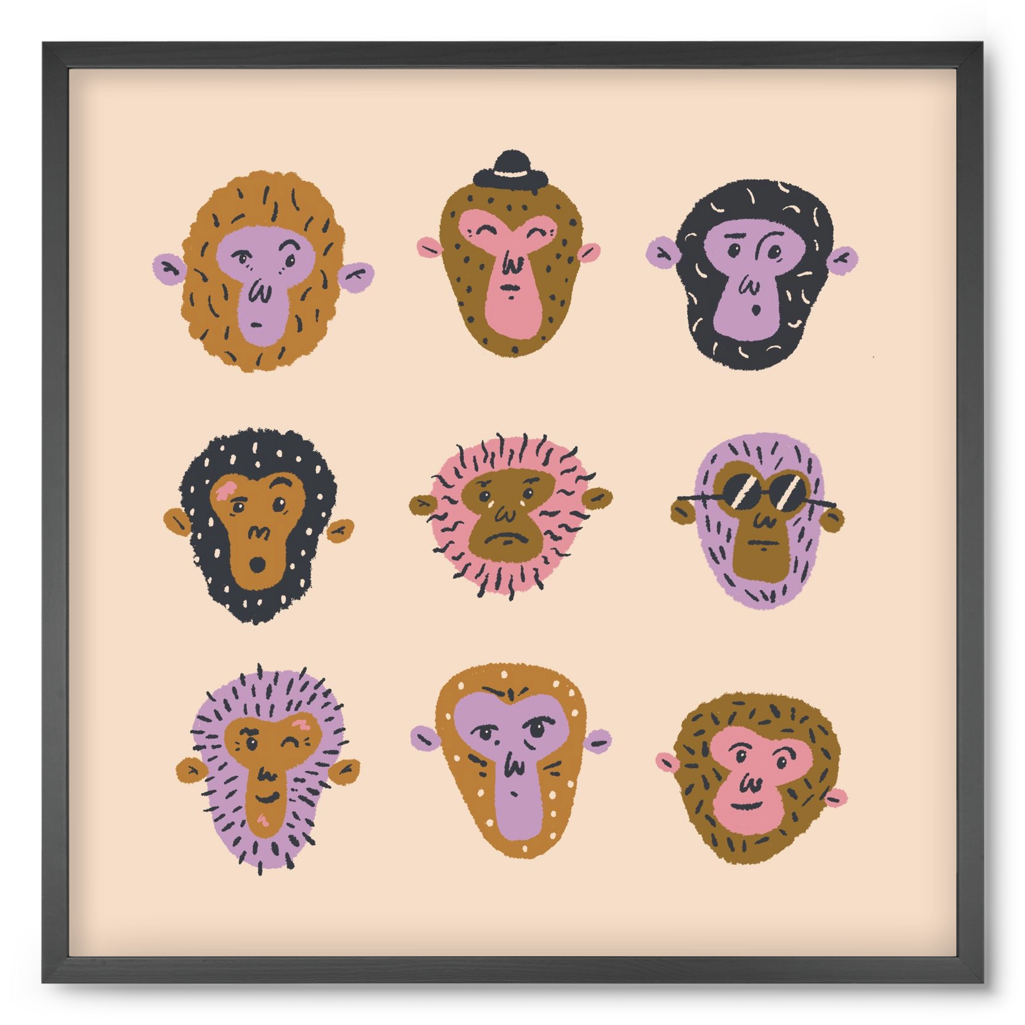 Monkey Gang, 50x50 cm (50x50 cm), Fekete keret