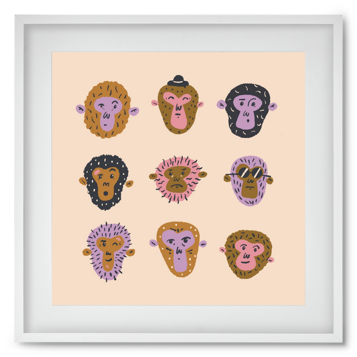 Monkey Gang, 50x50 cm (40x40 cm), Fehér keret, paszpartuval