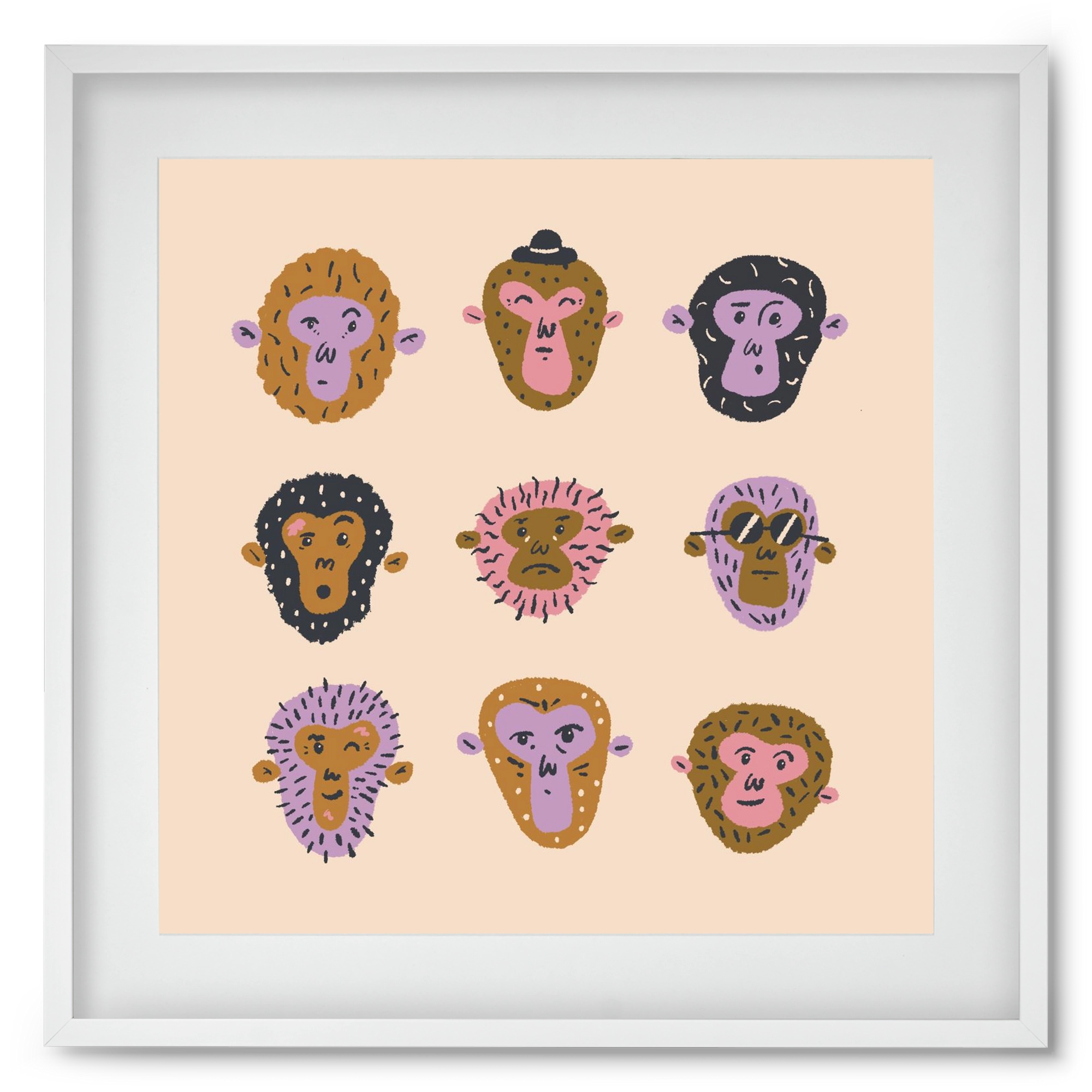 Monkey Gang, 50x50 cm (40x40 cm), Fehér keret, paszpartuval