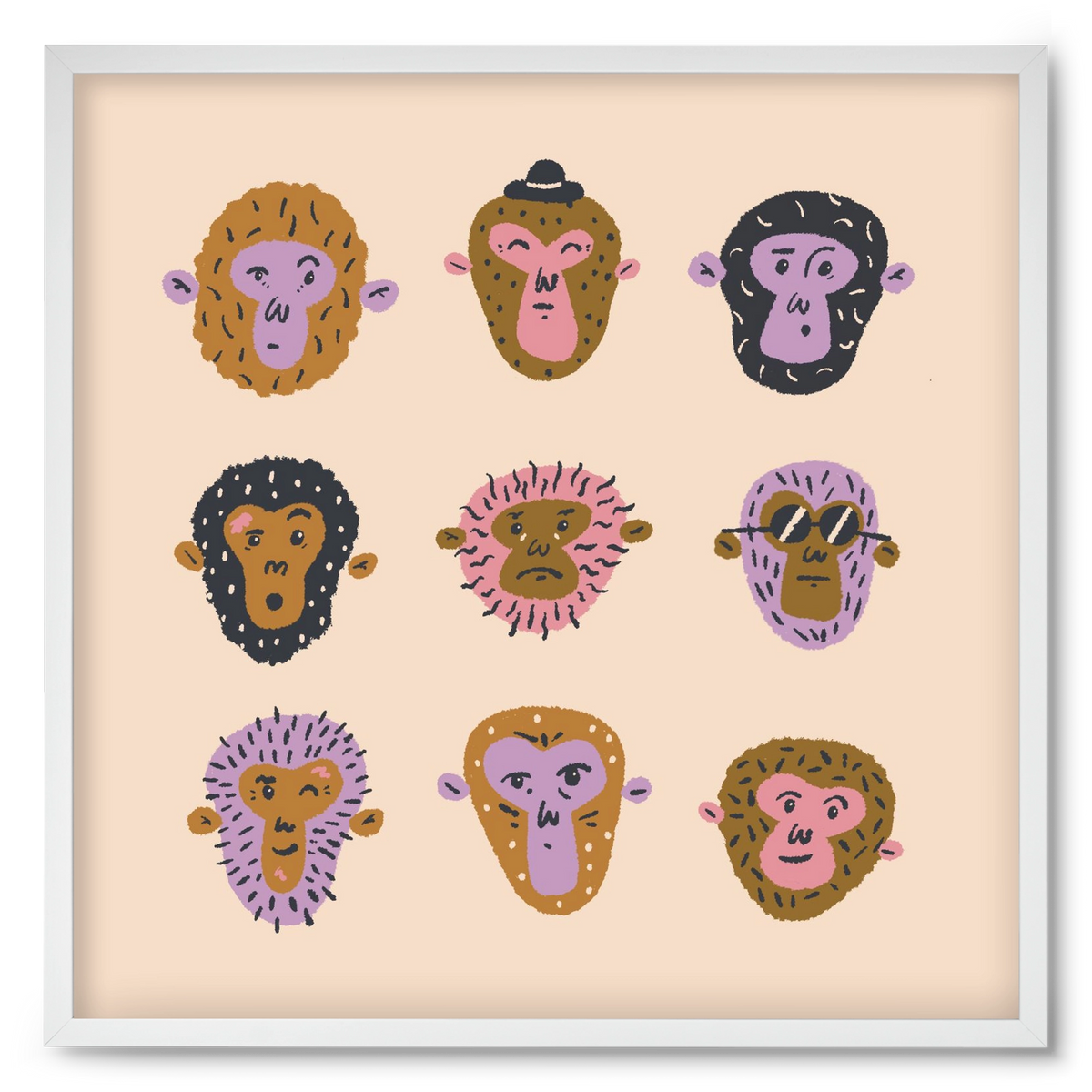 Monkey Gang, 50x50 cm (50x50 cm), Fehér keret