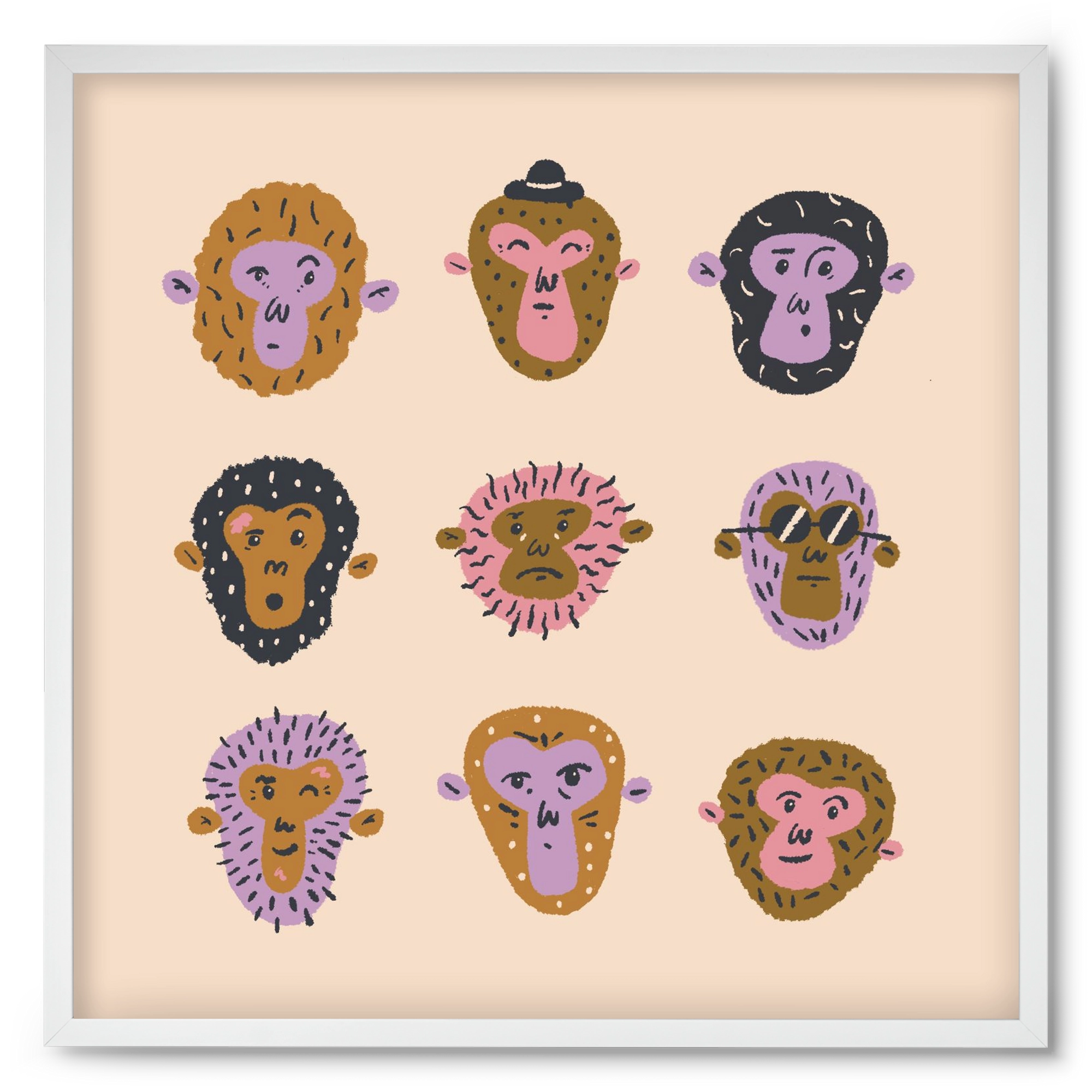 Monkey Gang, 50x50 cm (50x50 cm), Fehér keret