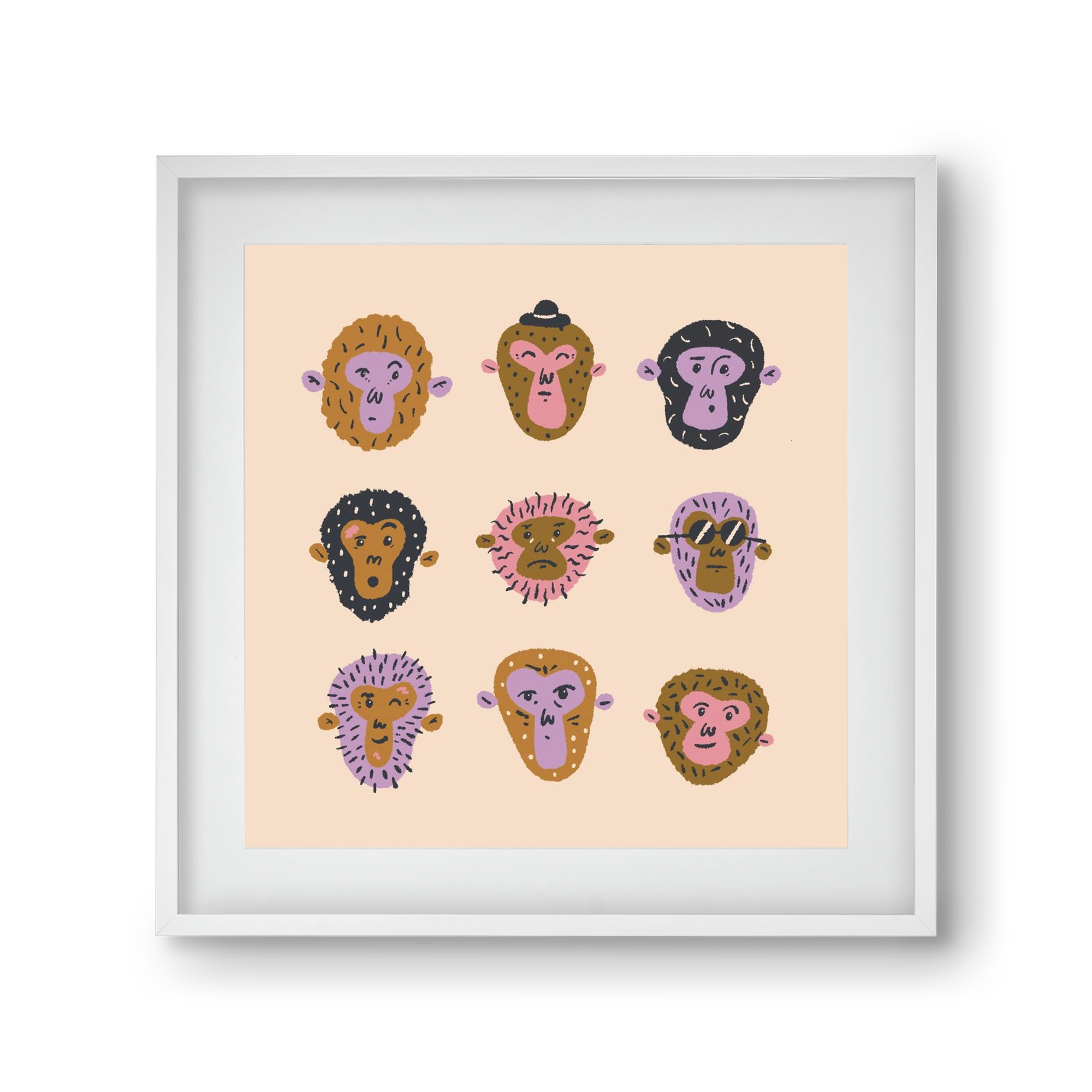 Monkey Gang, 30x30 cm (20x20 cm), Fehér keret, paszpartuval