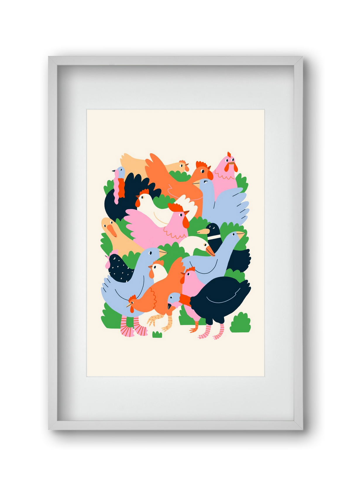Happy Poultry Yard, 30x45 cm (20x30 cm), Fehér keret, paszpartuval
