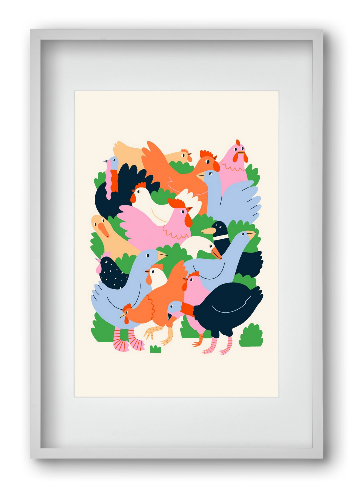 Happy Poultry Yard, 40x60 cm (30x45 cm), Fehér keret, paszpartuval