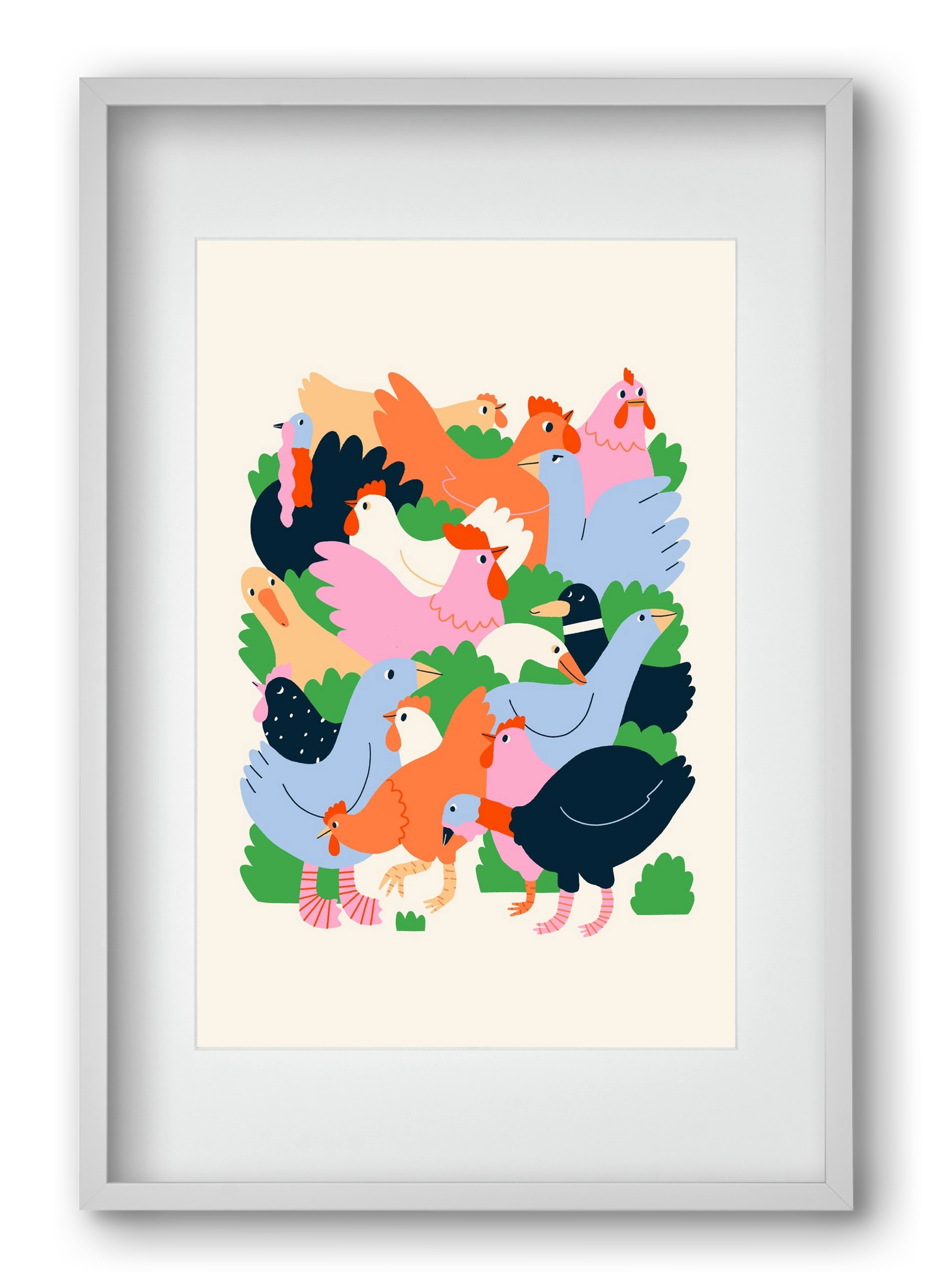 Happy Poultry Yard, 40x60 cm (30x45 cm), Fehér keret, paszpartuval