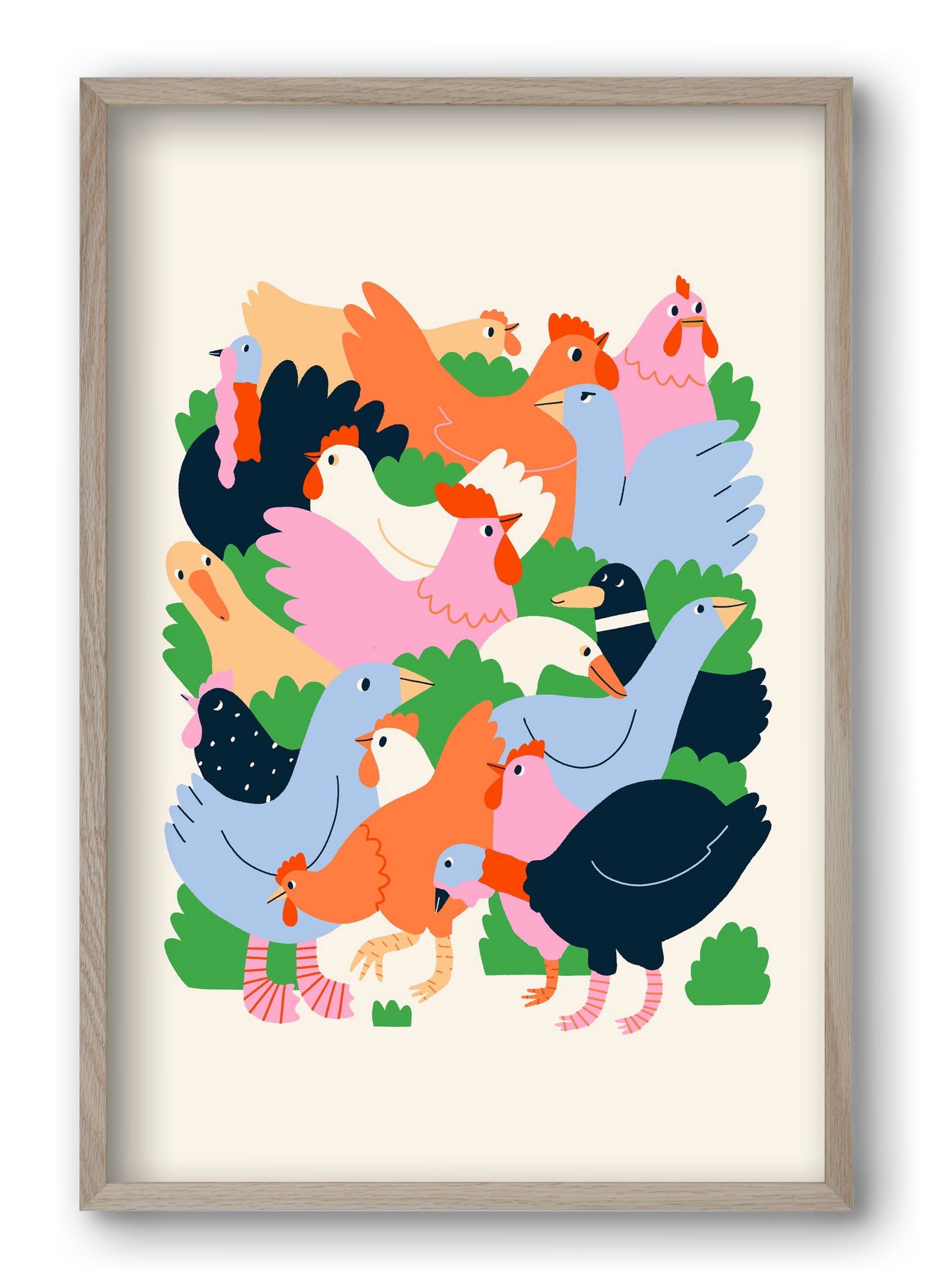 Happy Poultry Yard, 40x60 cm (40x60 cm), Tölgy keret