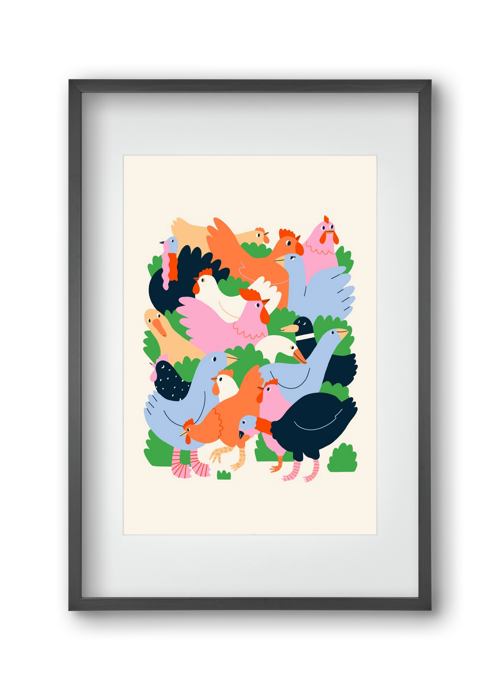 Happy Poultry Yard, 30x45 cm (20x30 cm), Fekete keret, paszpartuval