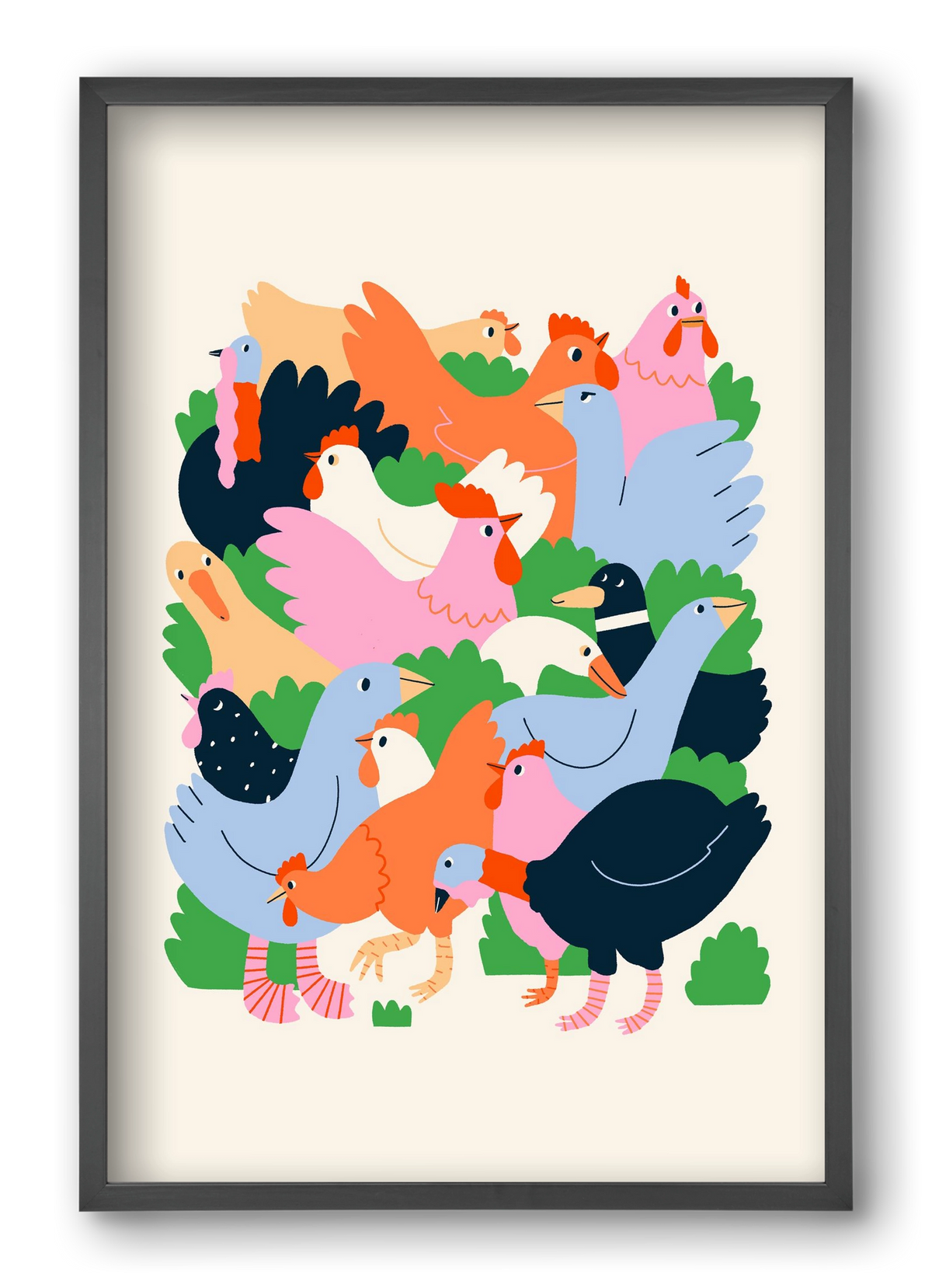 Happy Poultry Yard, 40x60 cm (40x60 cm), Fekete keret