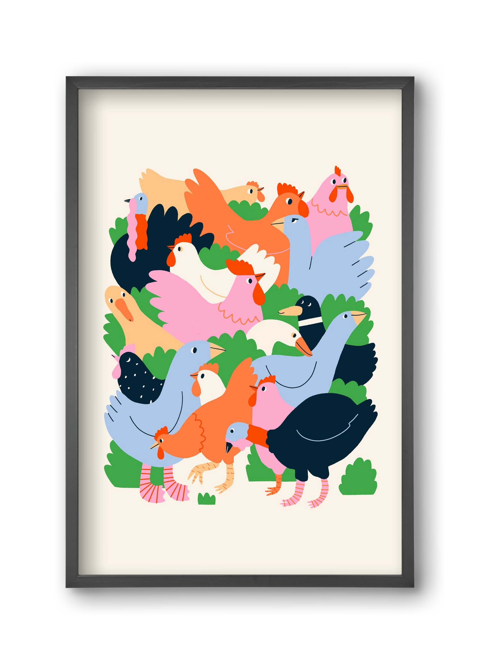 Happy Poultry Yard, 30x45 cm (30x45 cm), Fekete keret