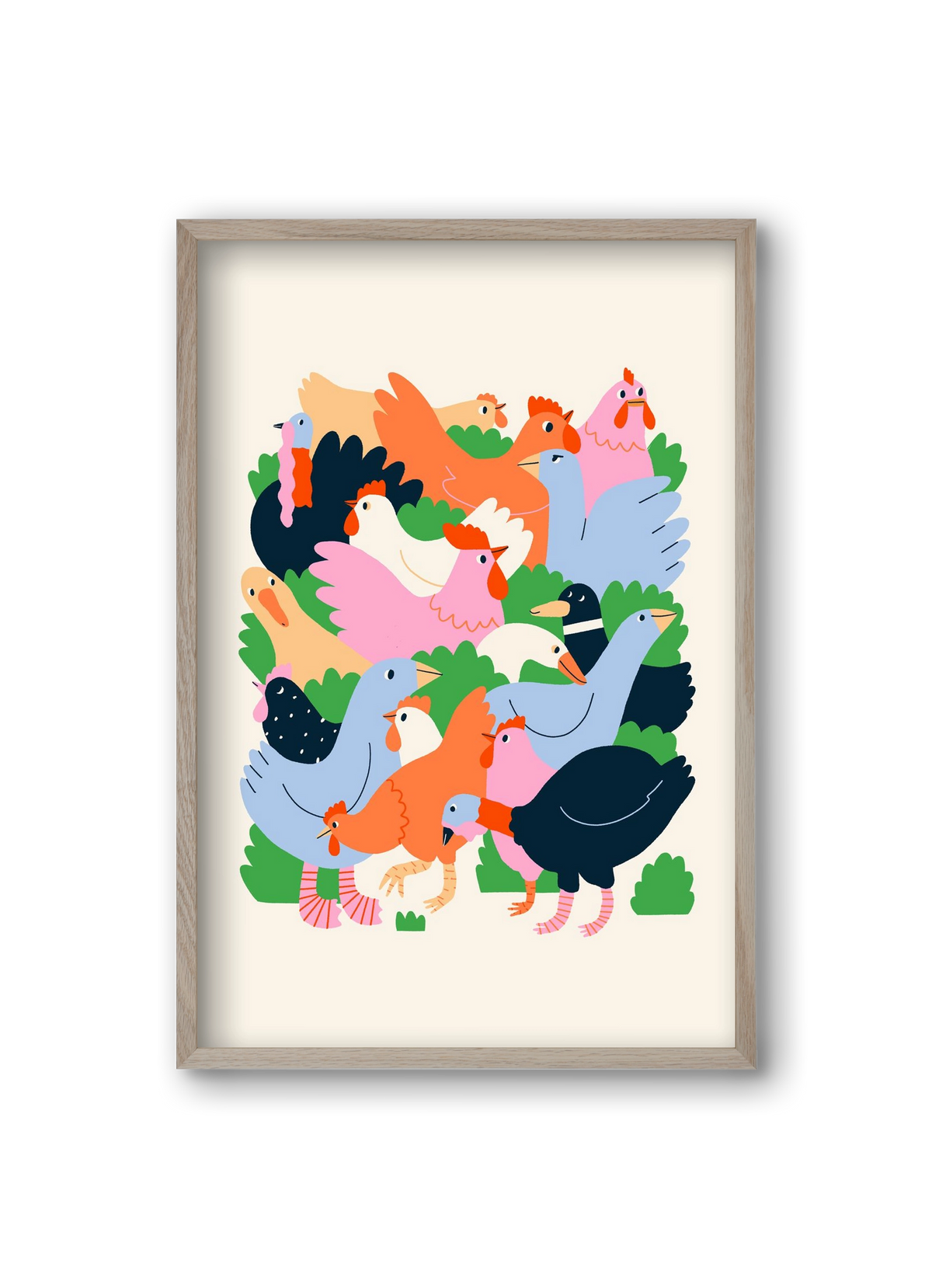 Happy Poultry Yard, 20x30 cm (20x30 cm), Tölgy keret