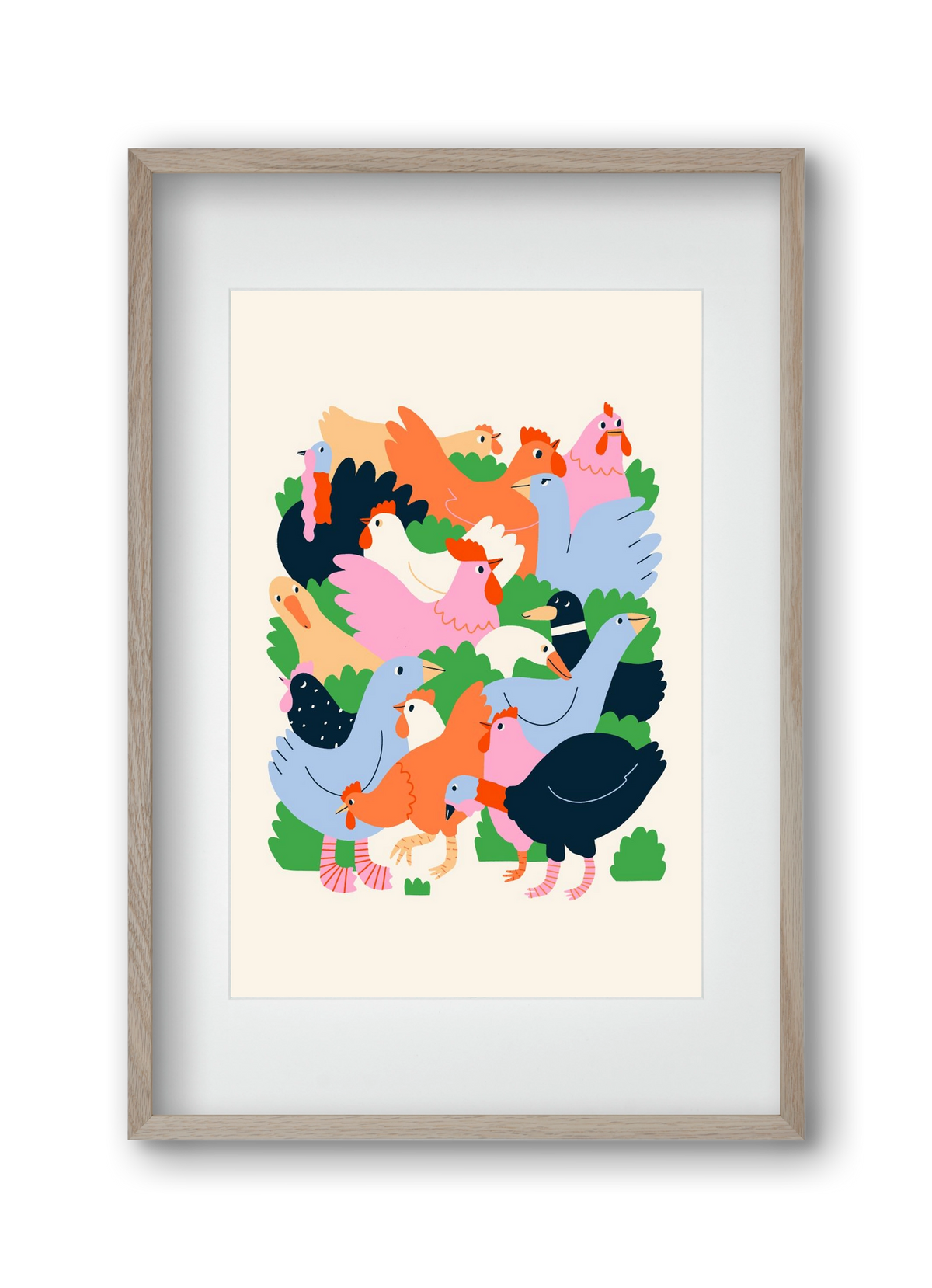 Happy Poultry Yard, 30x45 cm (20x30 cm), Tölgy keret, paszpartuval