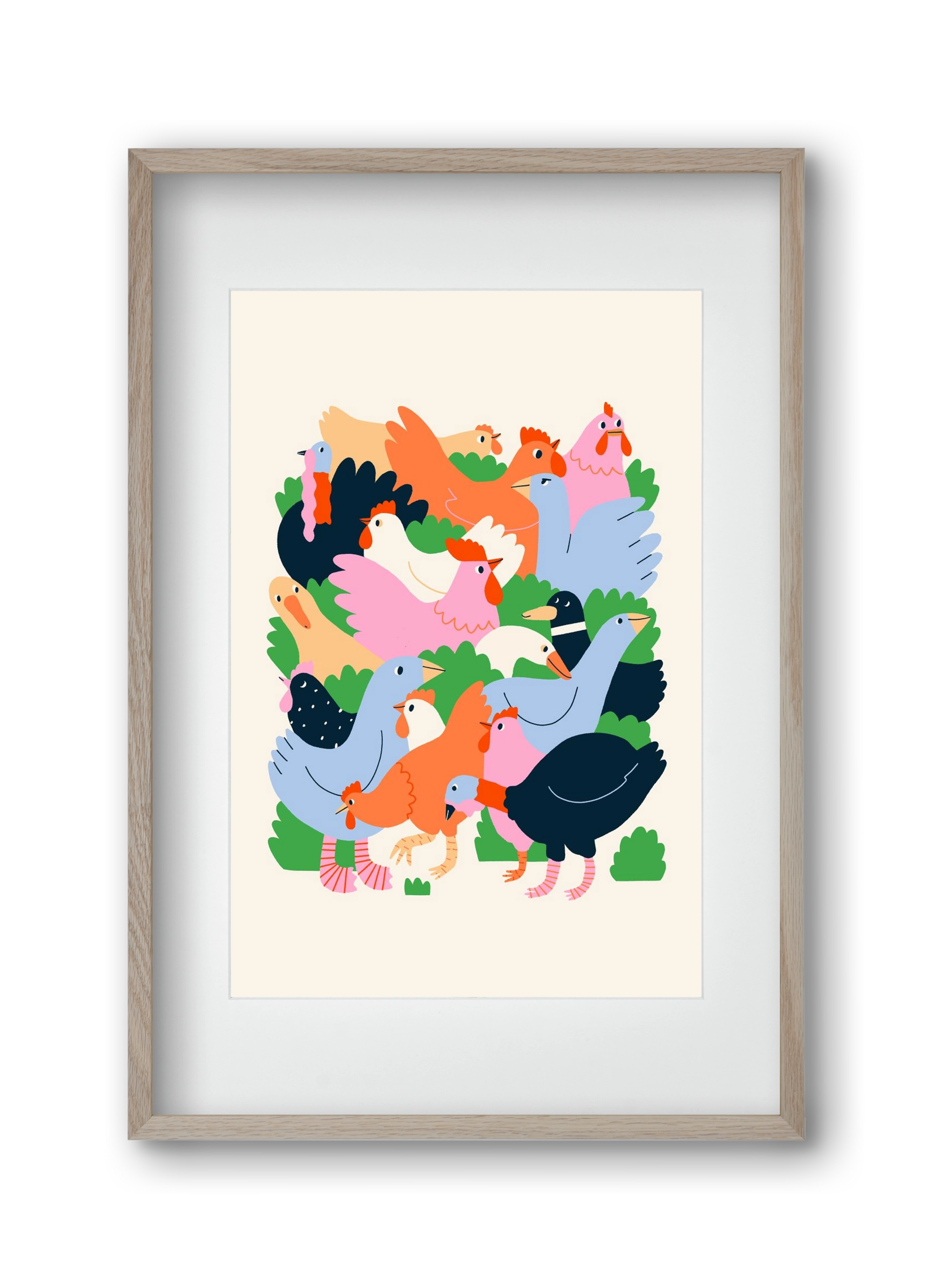 Happy Poultry Yard, 30x45 cm (20x30 cm), Tölgy keret, paszpartuval
