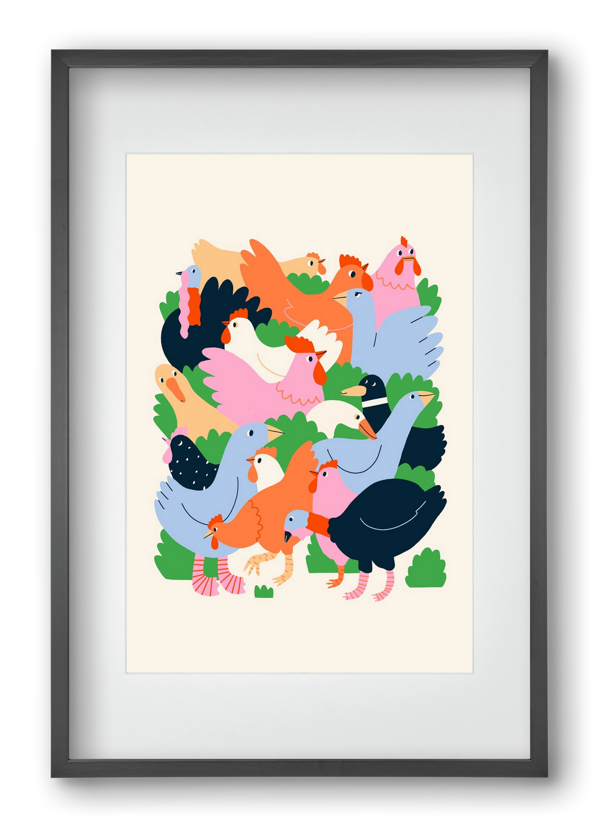 Happy Poultry Yard, 40x60 cm (30x45 cm), Fekete keret, paszpartuval