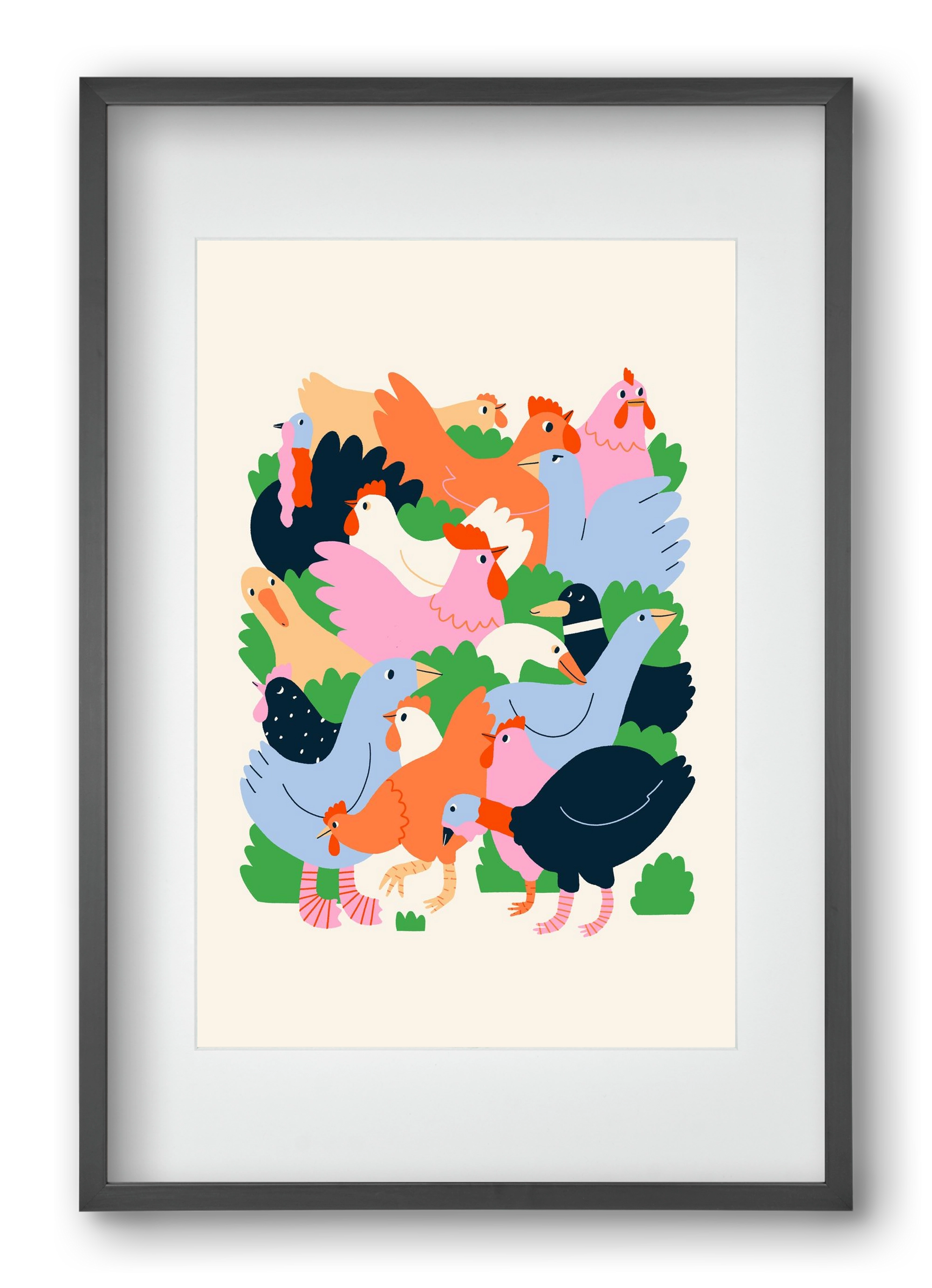 Happy Poultry Yard, 40x60 cm (30x45 cm), Fekete keret, paszpartuval