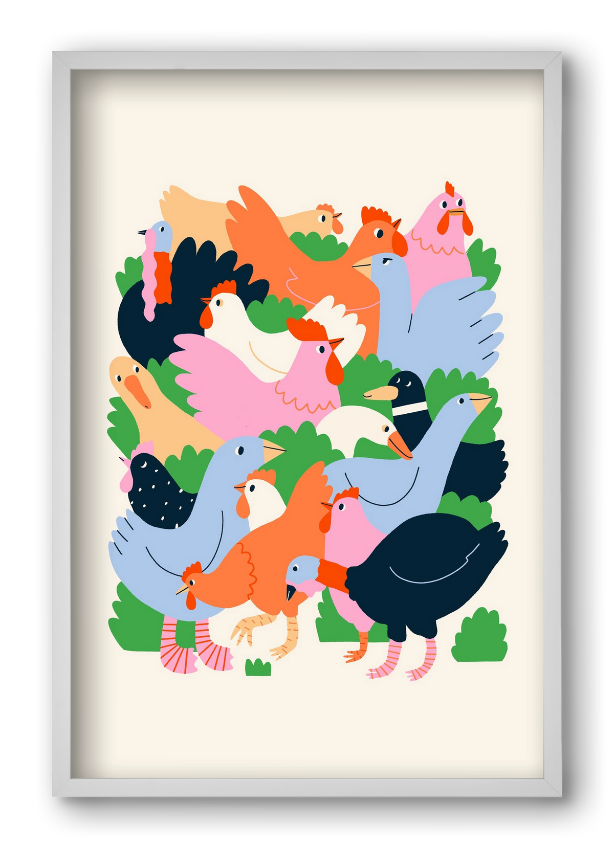 Happy Poultry Yard, 40x60 cm (40x60 cm), Fehér keret