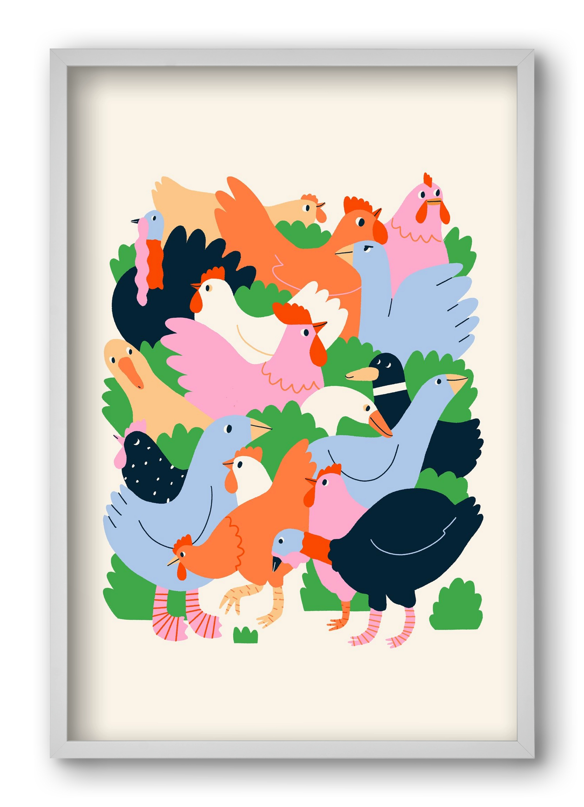 Happy Poultry Yard, 40x60 cm (40x60 cm), Fehér keret