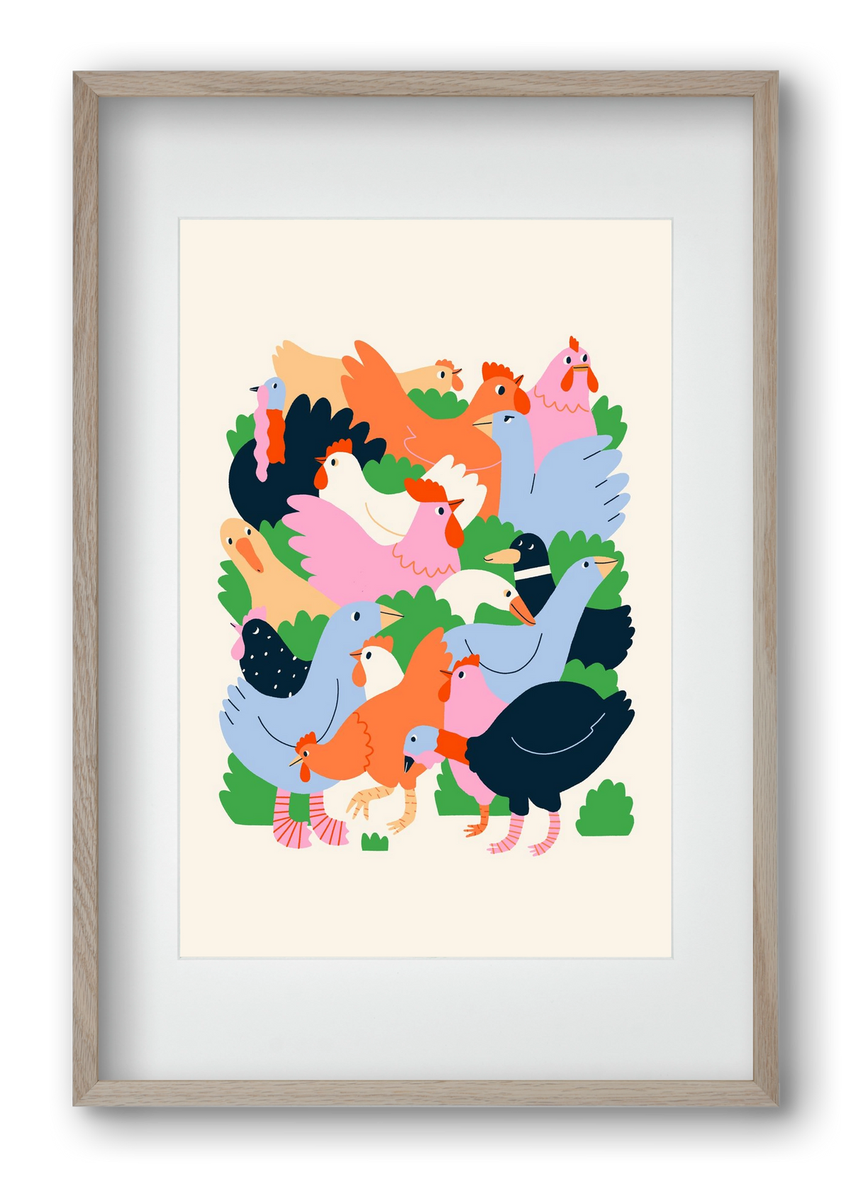 Happy Poultry Yard, 40x60 cm (30x45 cm), Tölgy keret, paszpartuval