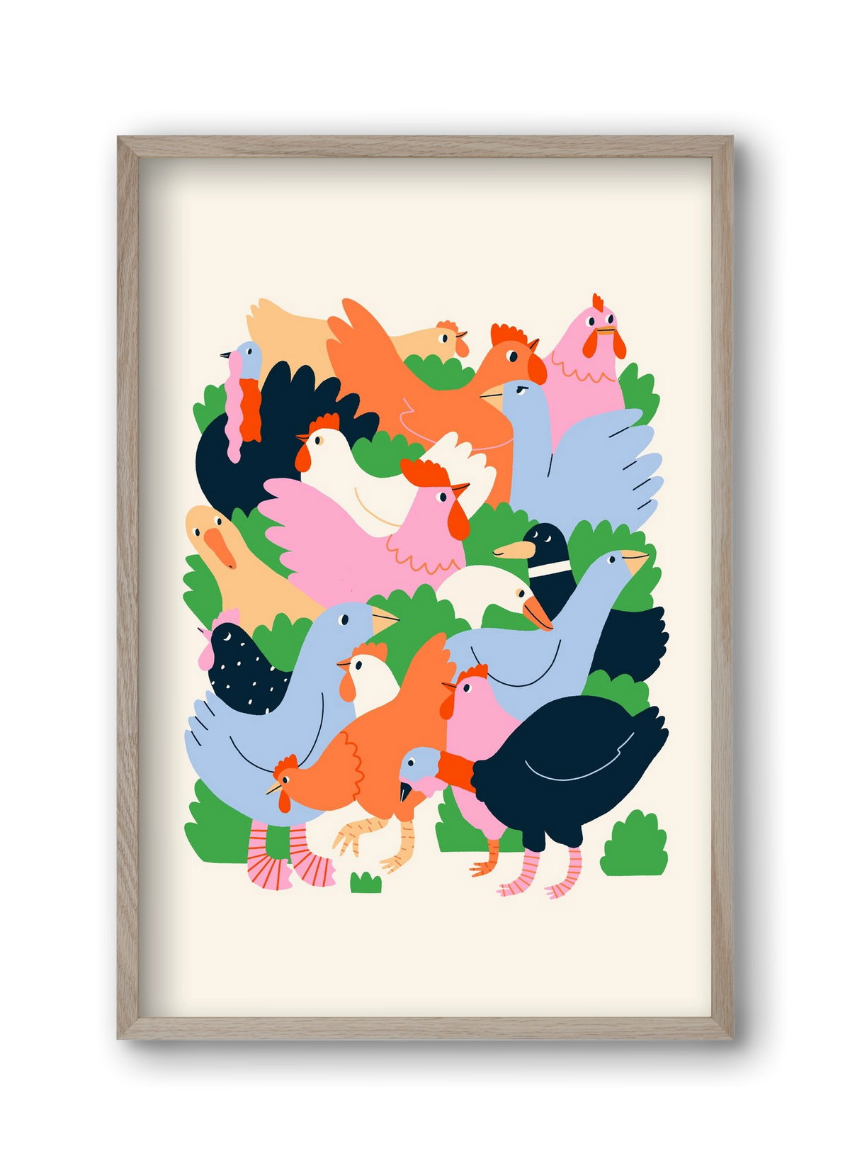 Happy Poultry Yard, 30x45 cm (30x45 cm), Tölgy keret