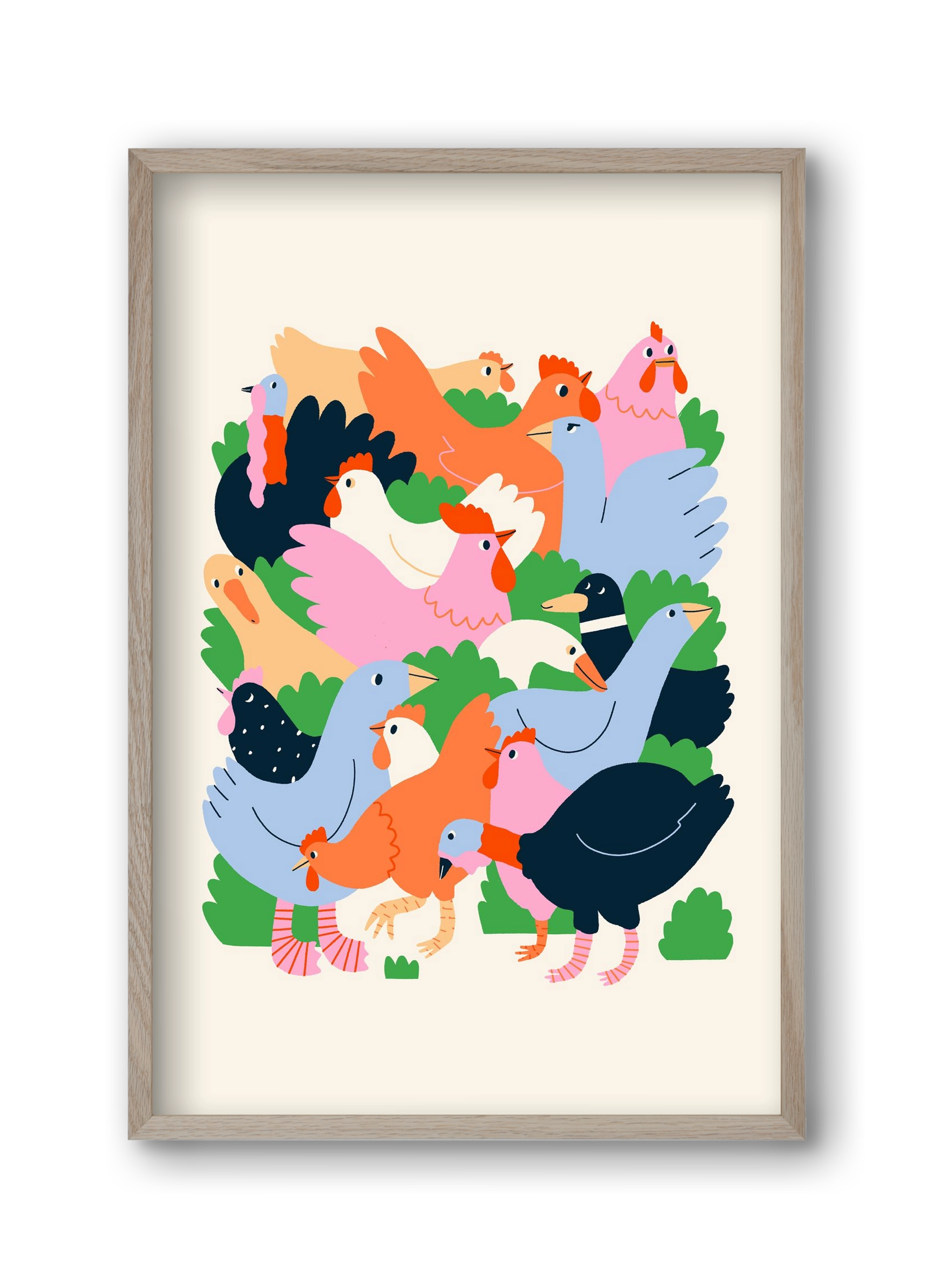 Happy Poultry Yard, 30x45 cm (30x45 cm), Tölgy keret