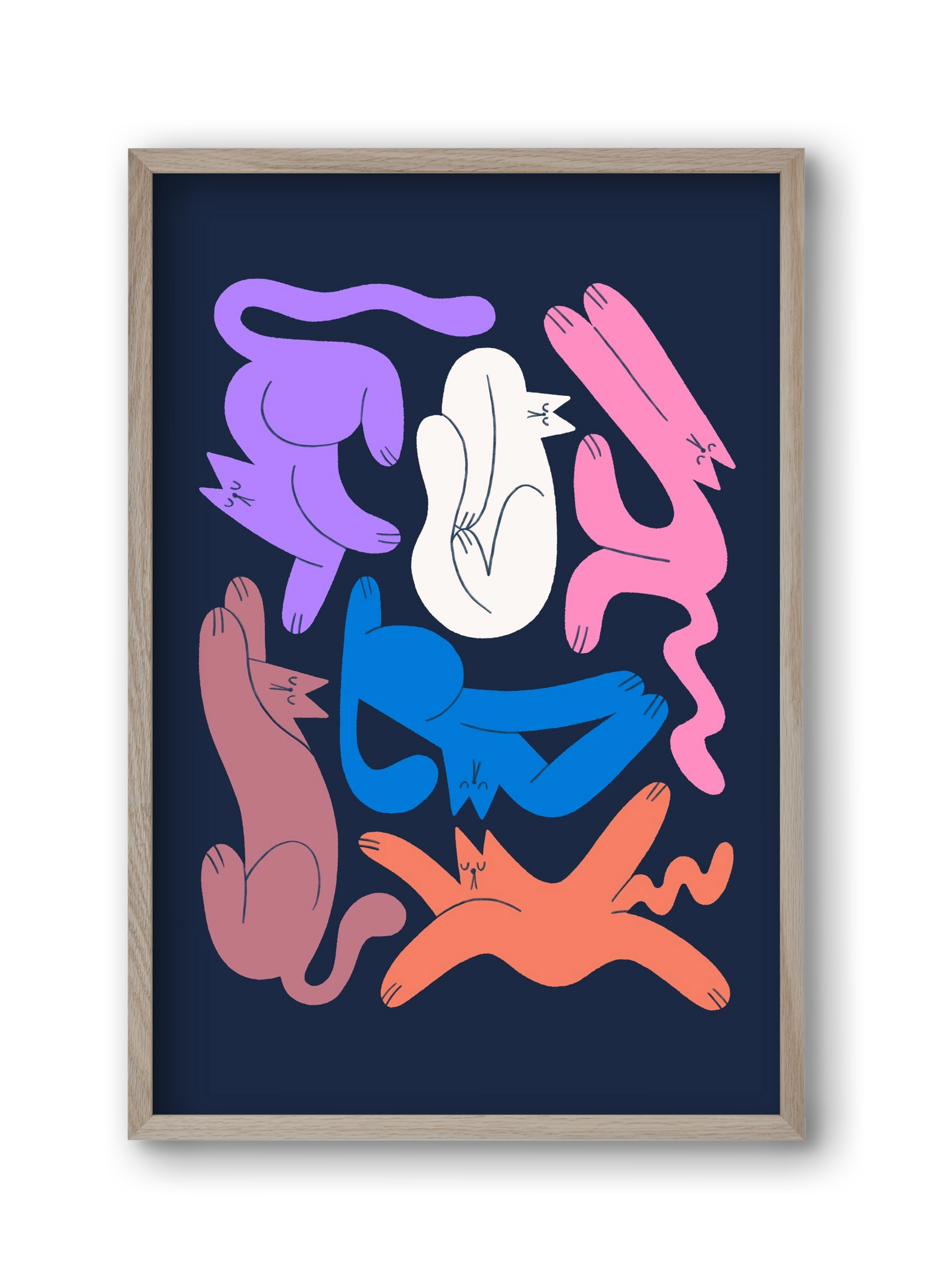 Funky Cats, 30x45 cm (30x45 cm), Tölgy keret