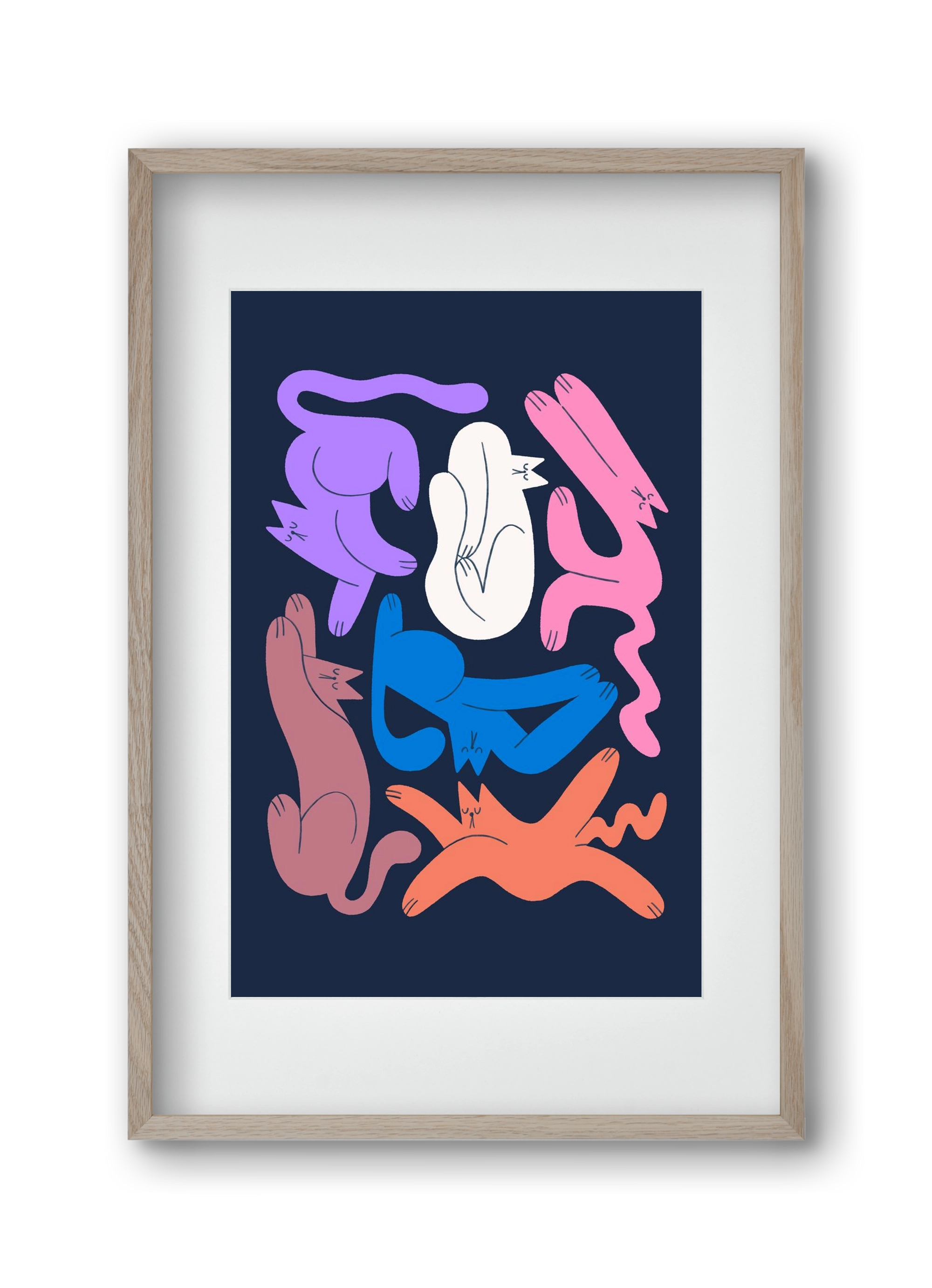 Funky Cats, 30x45 cm (20x30 cm), Tölgy keret, paszpartuval