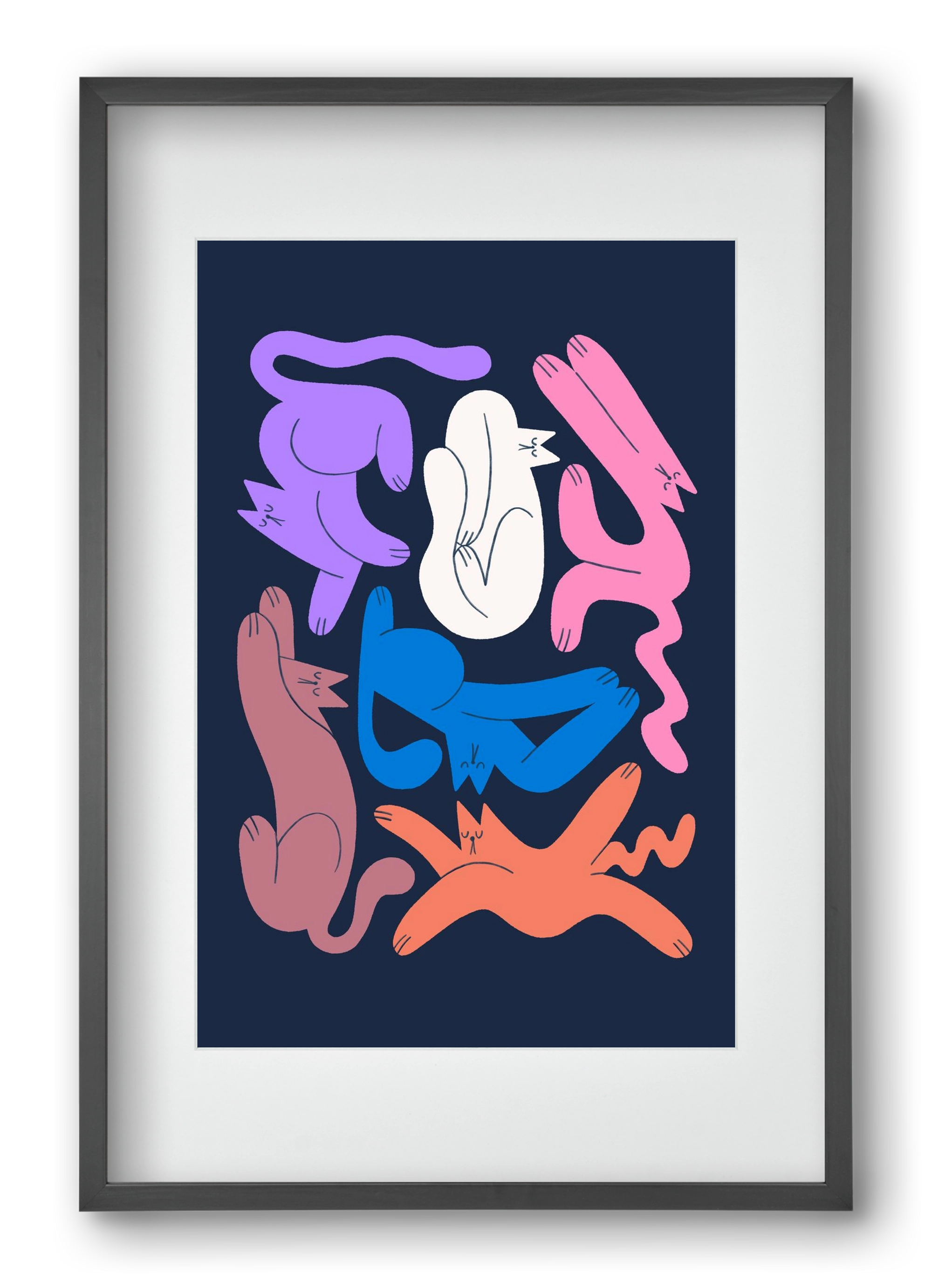 Funky Cats, 40x60 cm (30x45 cm), Fekete keret, paszpartuval