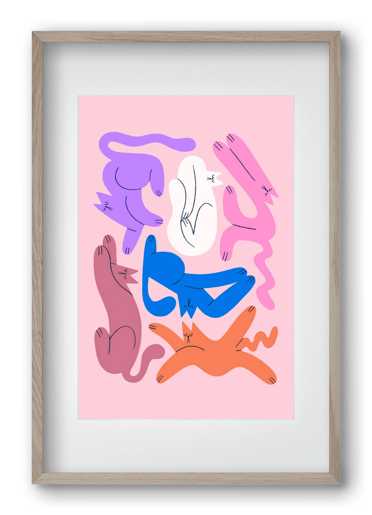 Funky Cats - Pink, 40x60 cm (30x45 cm), Tölgy keret, paszpartuval