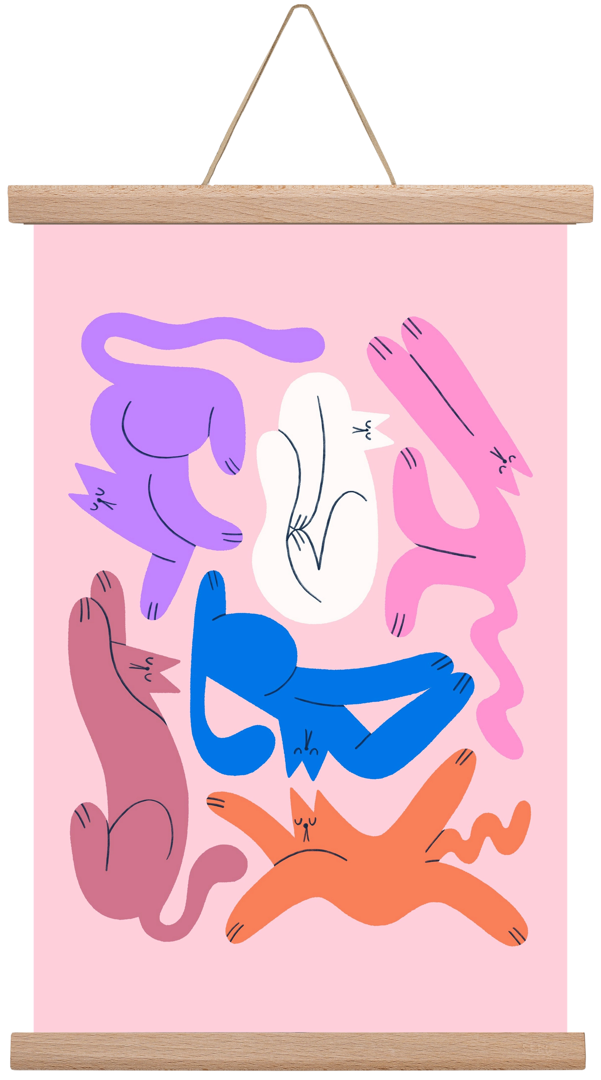 Funky Cats - Pink, 30x45 cm (30x45 cm), Tölgy akasztó