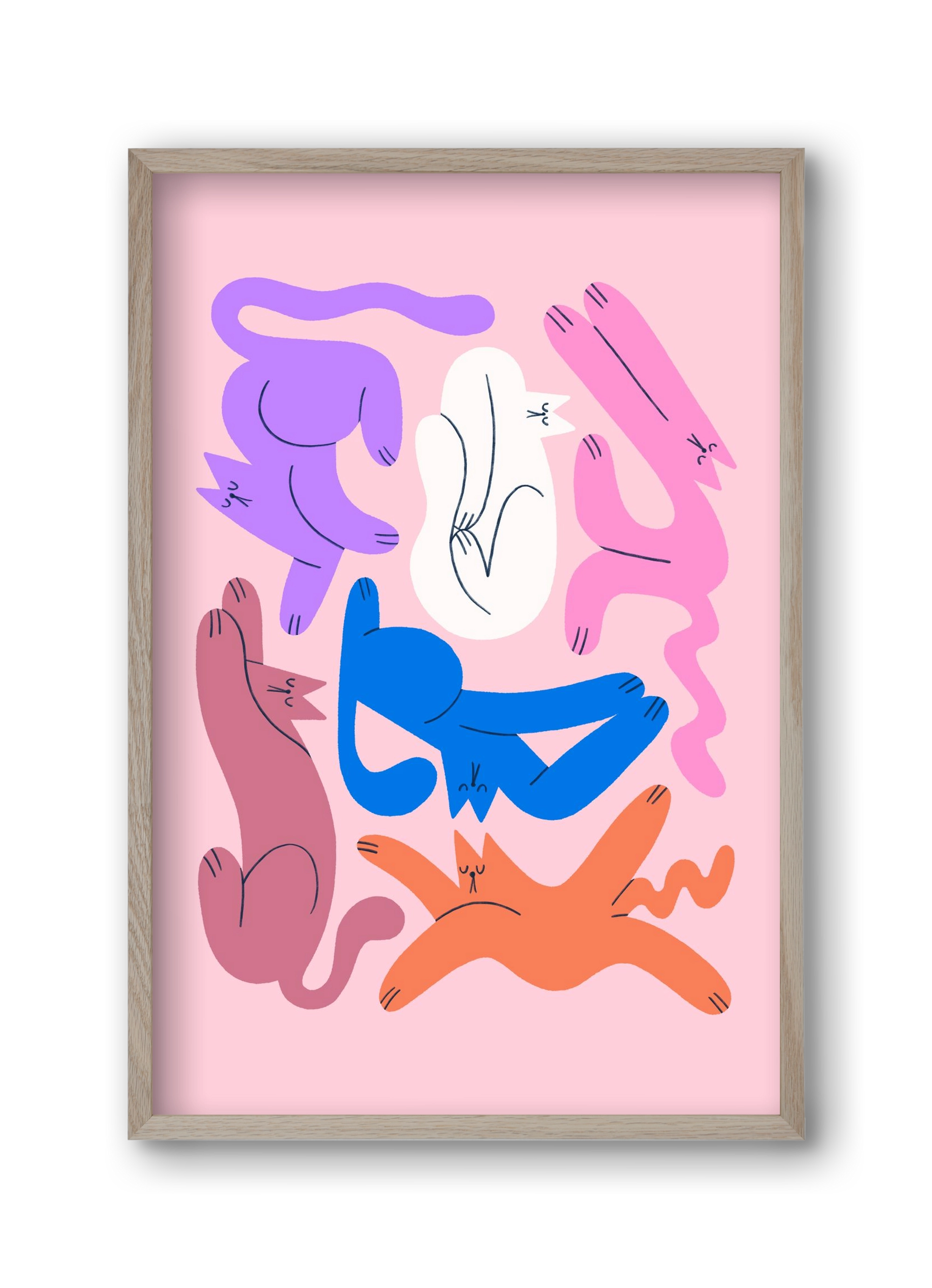 Funky Cats - Pink, 30x45 cm (30x45 cm), Tölgy keret