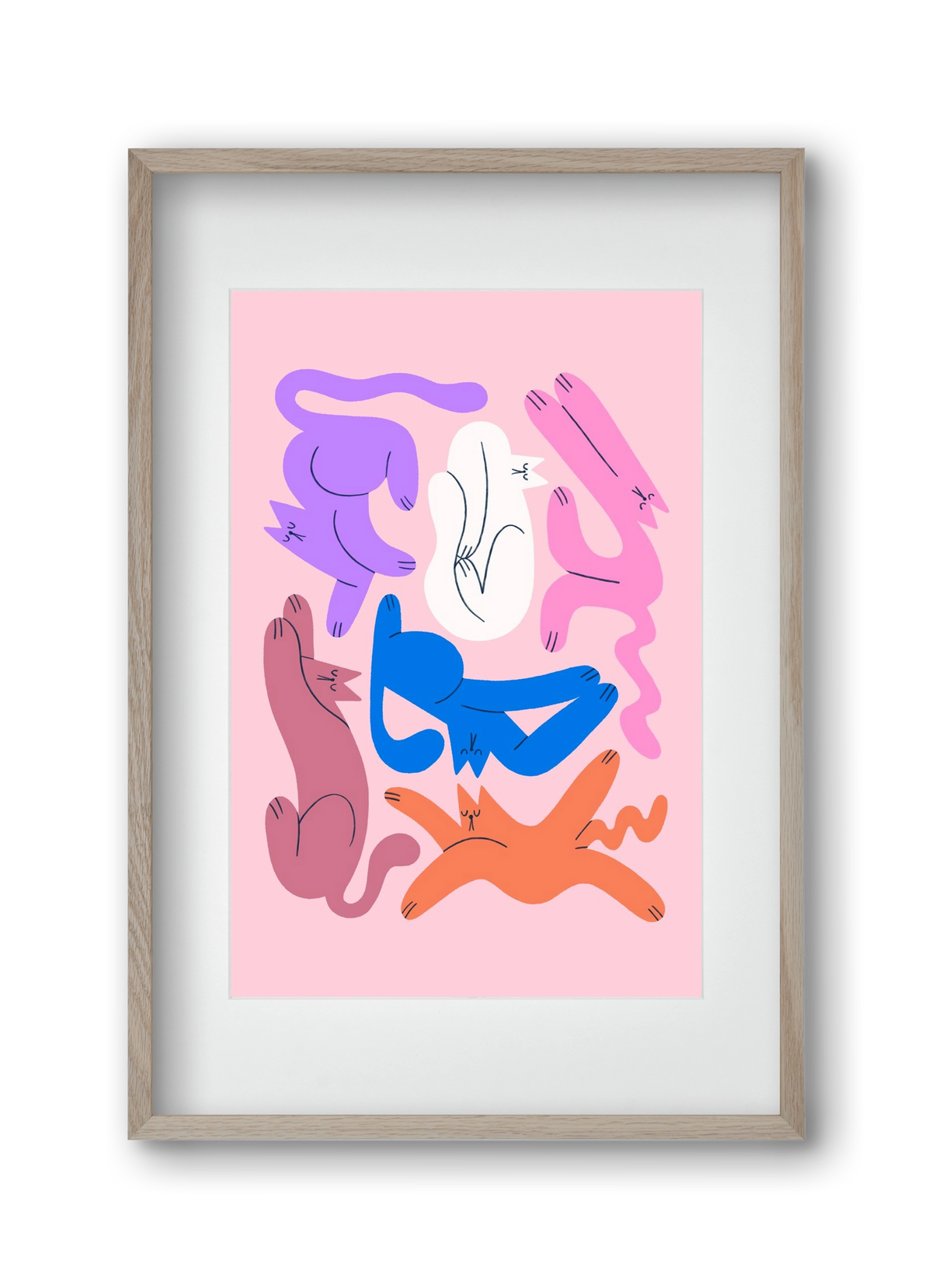 Funky Cats - Pink, 30x45 cm (20x30 cm), Tölgy keret, paszpartuval