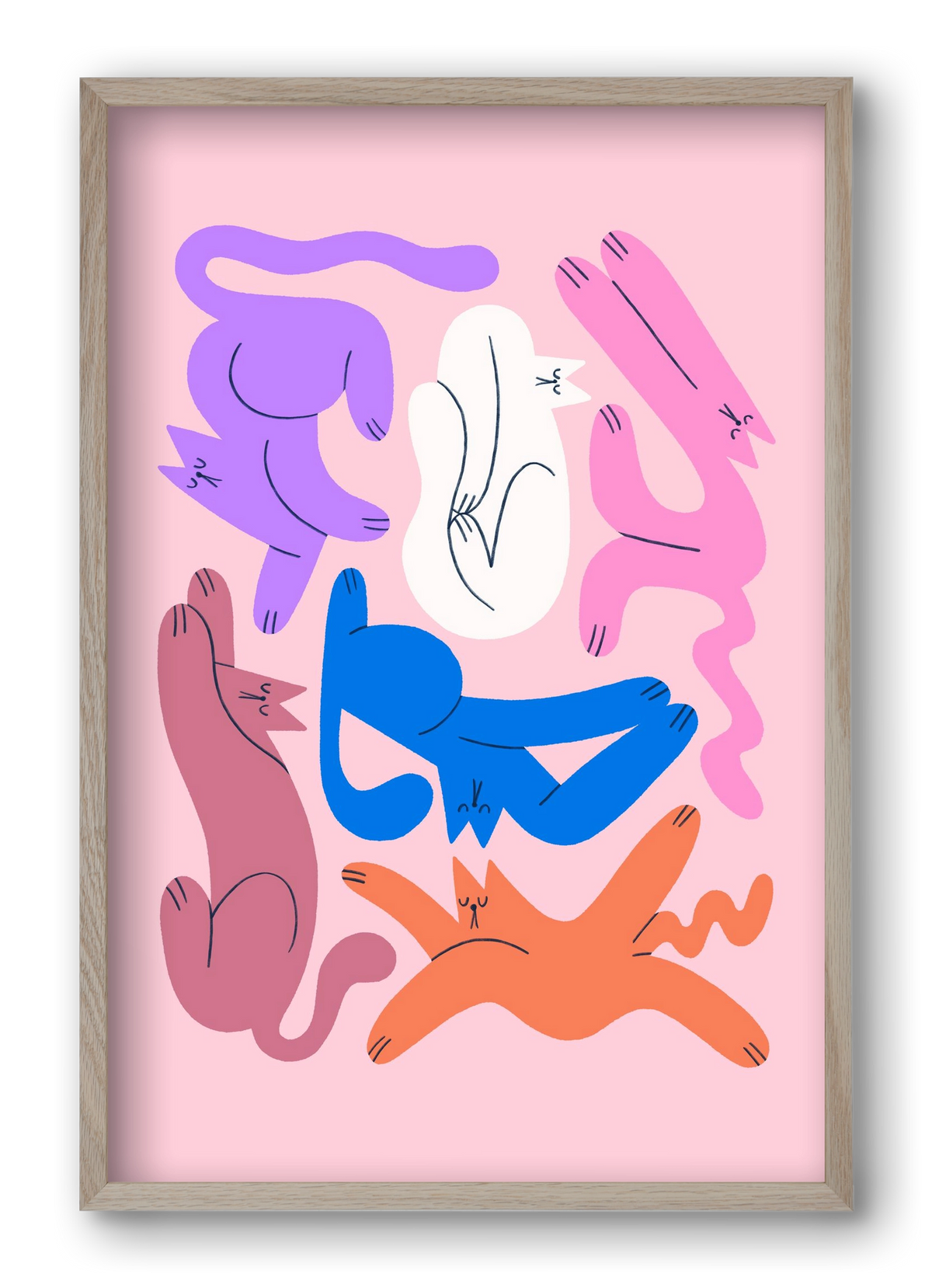 Funky Cats - Pink, 40x60 cm (40x60 cm), Tölgy keret