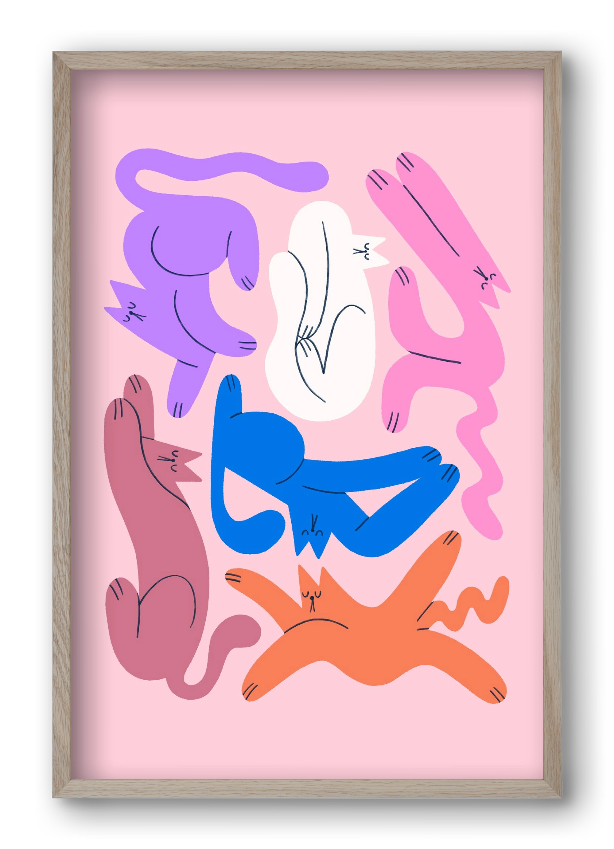 Funky Cats - Pink, 40x60 cm (40x60 cm), Tölgy keret