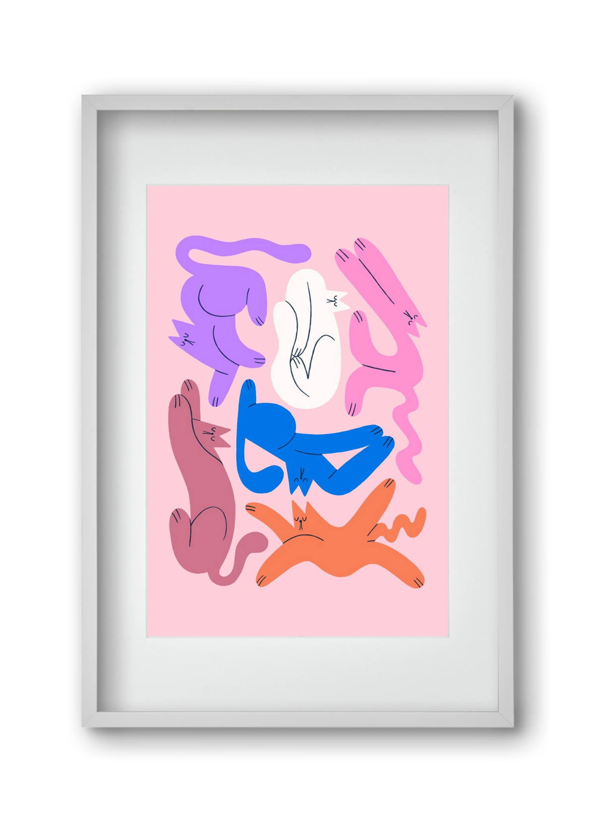 Funky Cats - Pink, 30x45 cm (20x30 cm), Fehér keret, paszpartuval