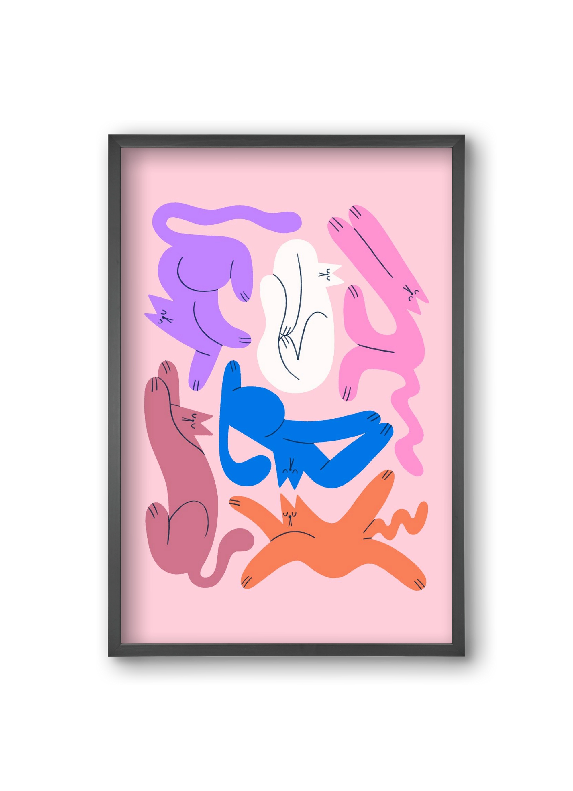 Funky Cats - Pink, 20x30 cm (20x30 cm), Fekete keret