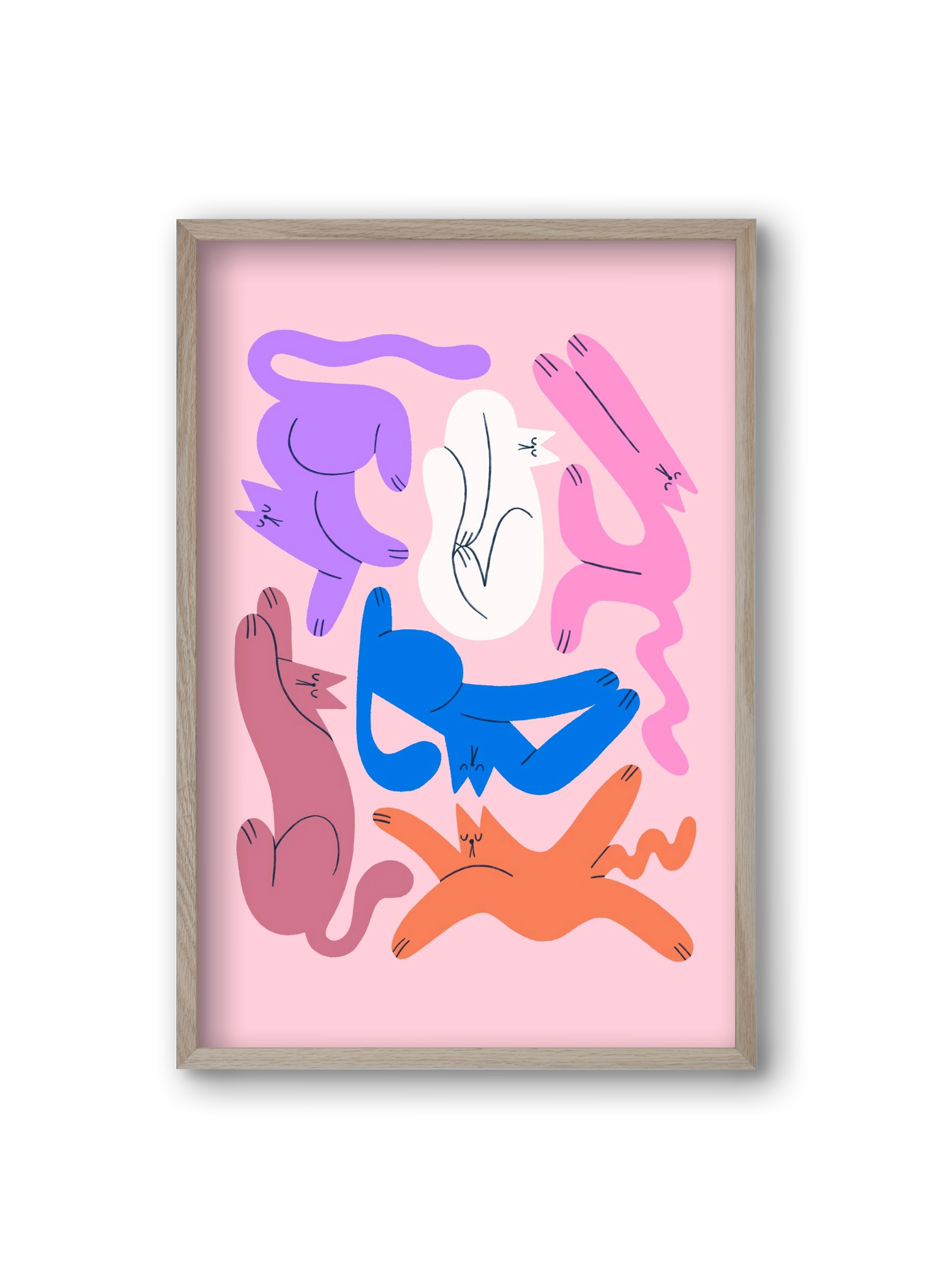 Funky Cats - Pink, 20x30 cm (20x30 cm), Tölgy keret