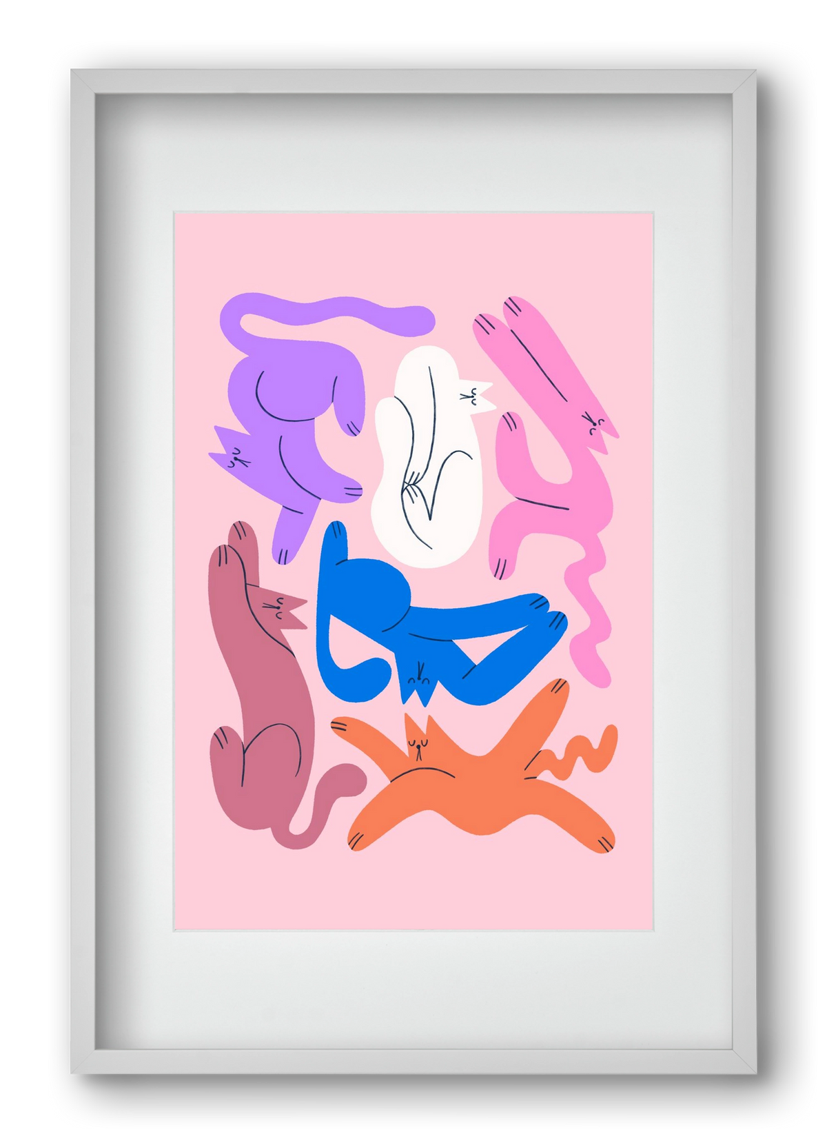 Funky Cats - Pink, 40x60 cm (30x45 cm), Fehér keret, paszpartuval