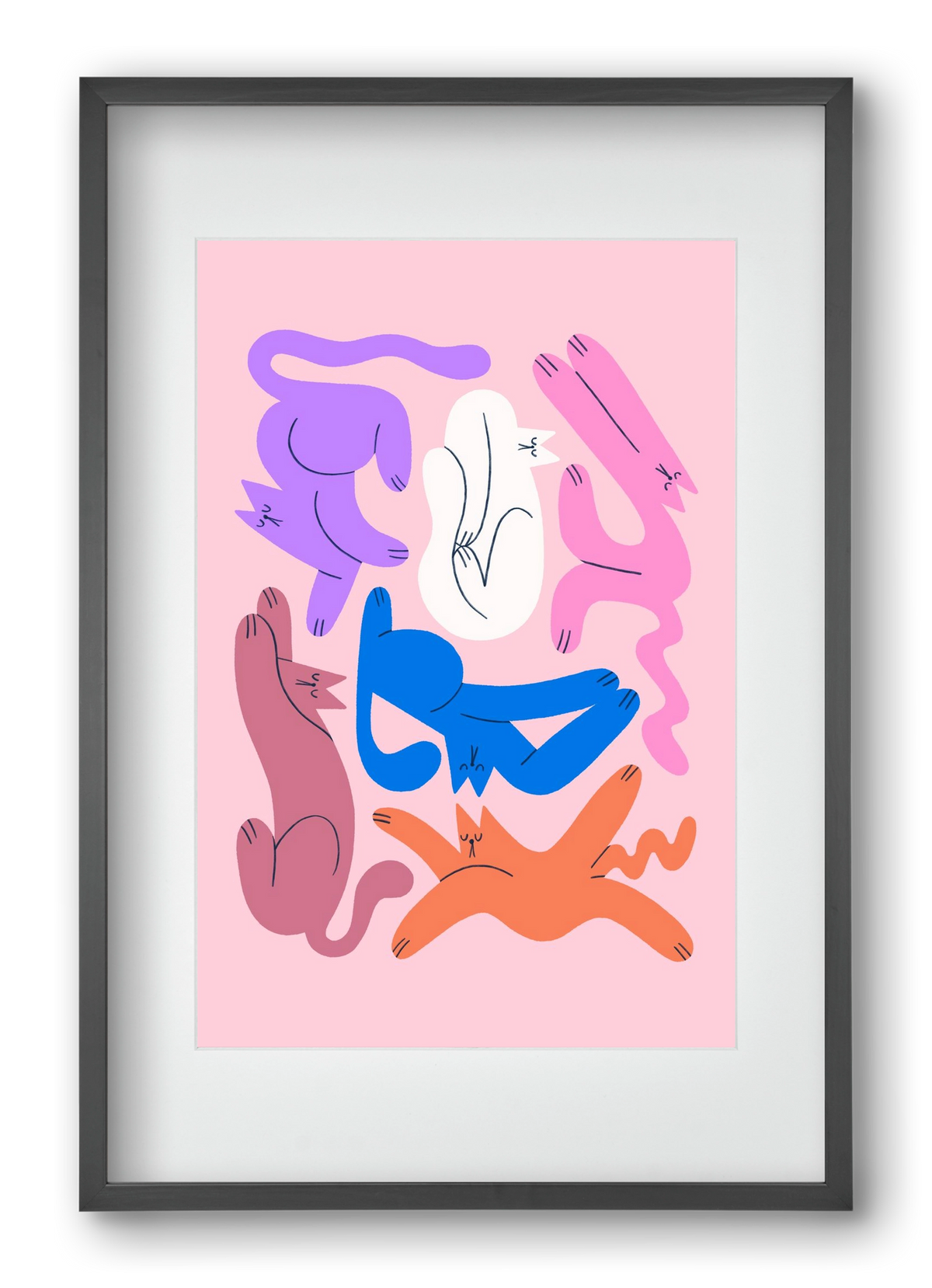 Funky Cats - Pink, 40x60 cm (30x45 cm), Fekete keret, paszpartuval