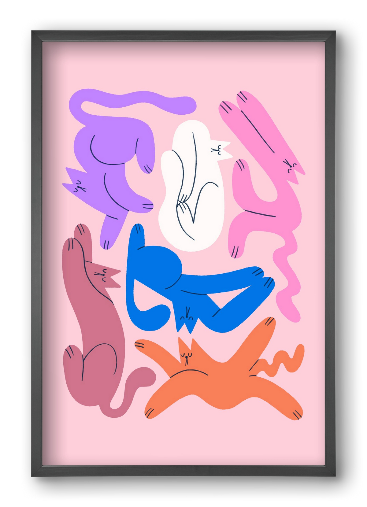 Funky Cats - Pink, 40x60 cm (40x60 cm), Fekete keret