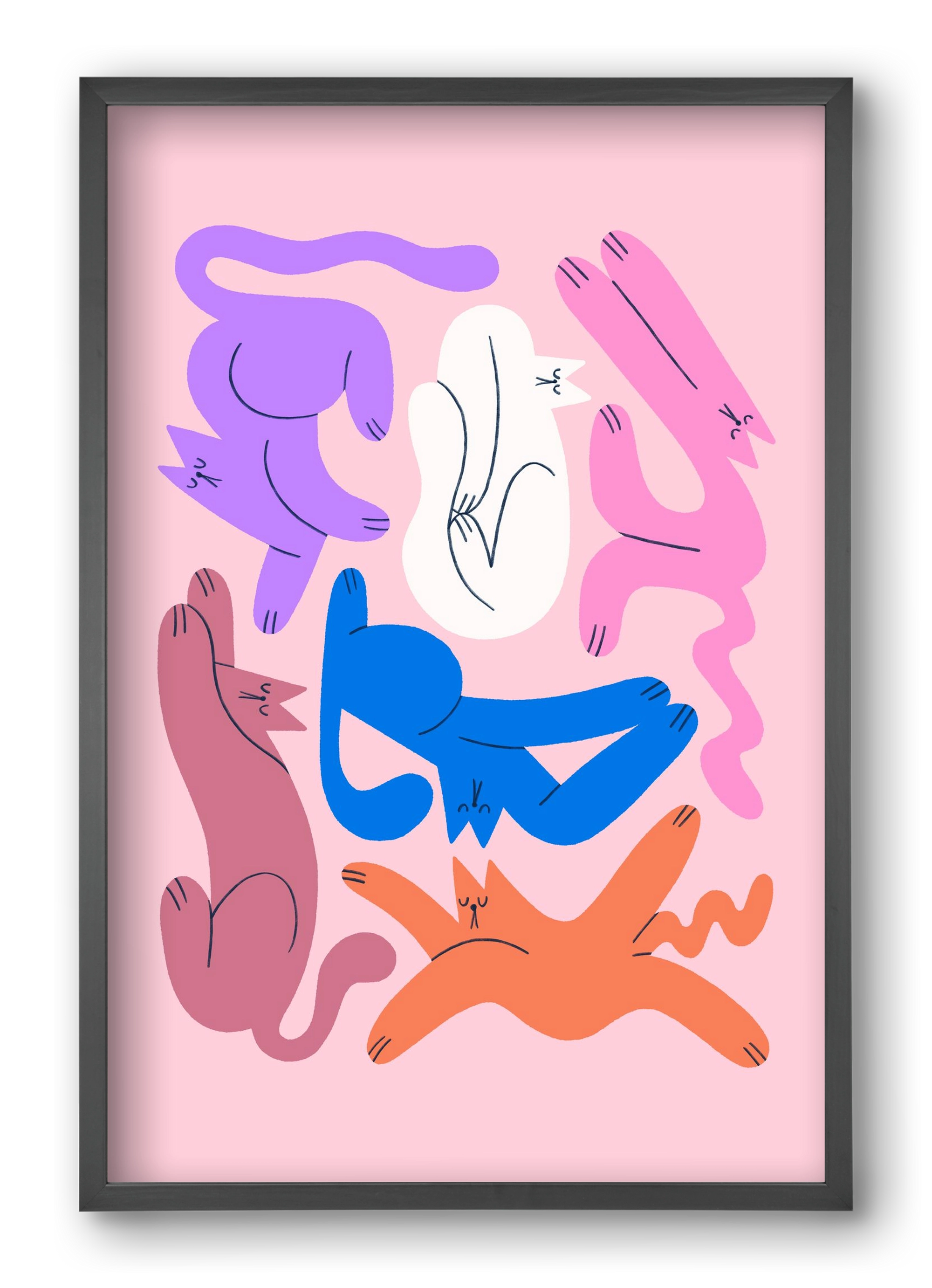 Funky Cats - Pink, 40x60 cm (40x60 cm), Fekete keret