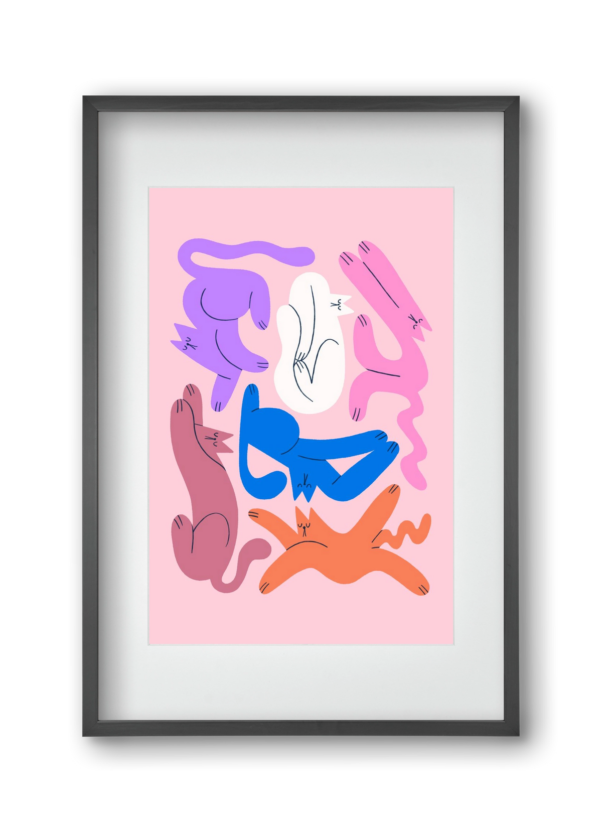 Funky Cats - Pink, 30x45 cm (20x30 cm), Fekete keret, paszpartuval