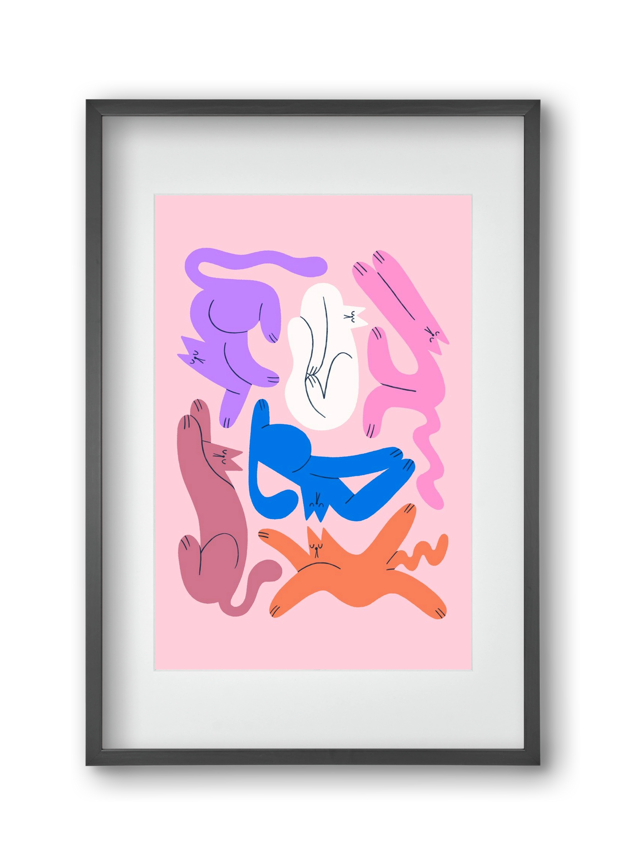 Funky Cats - Pink, 30x45 cm (20x30 cm), Fekete keret, paszpartuval