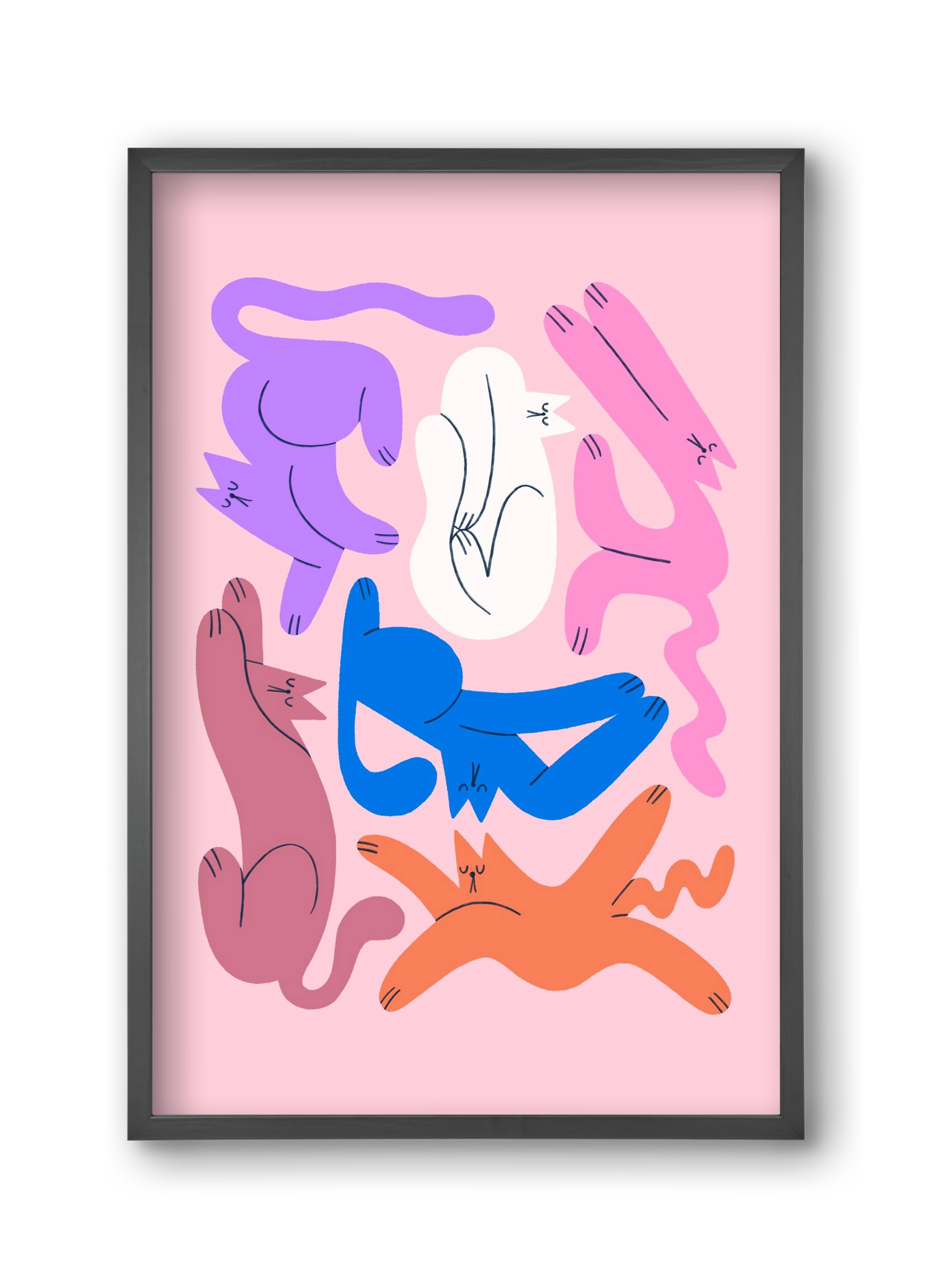 Funky Cats - Pink, 30x45 cm (30x45 cm), Fekete keret