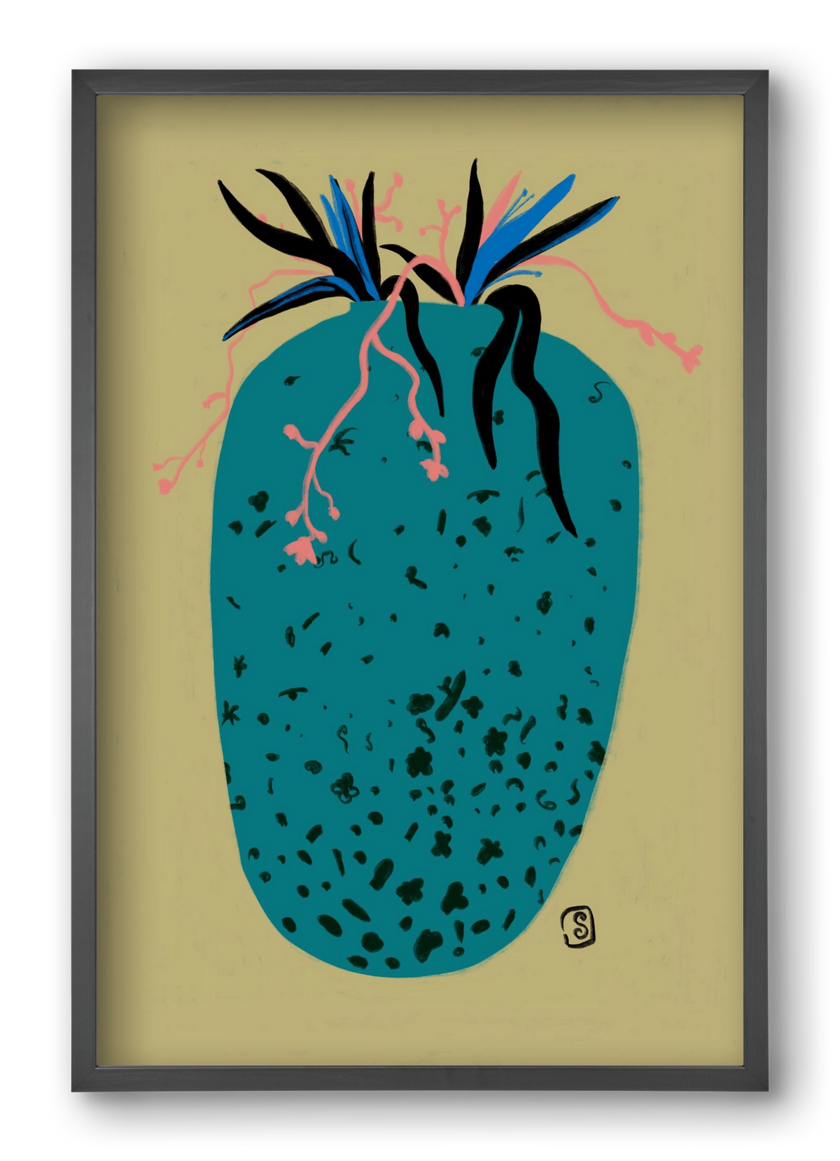 BLUE VASE, 40x60 cm (40x60 cm), Fekete keret