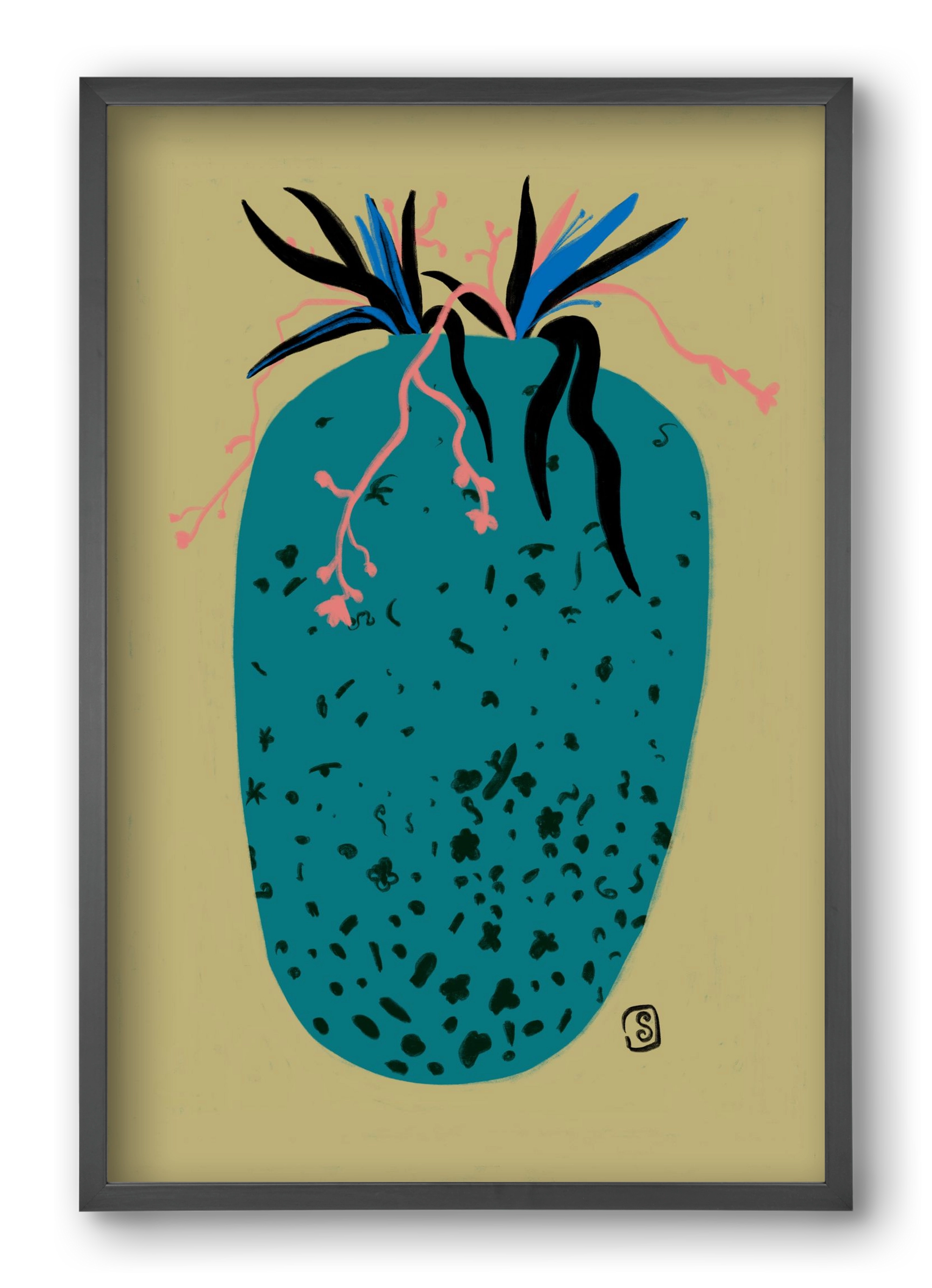 BLUE VASE, 40x60 cm (40x60 cm), Fekete keret