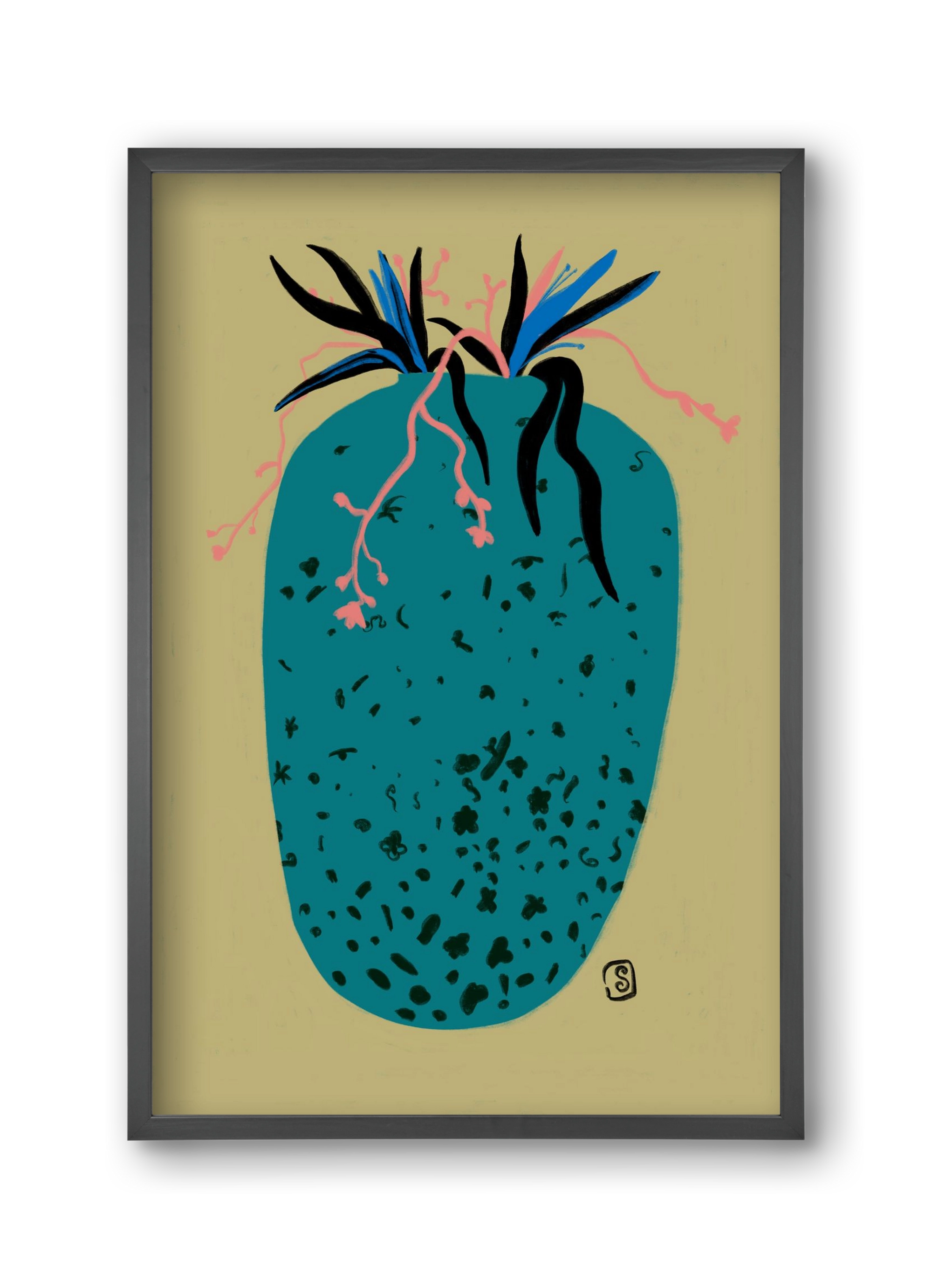 BLUE VASE, 30x45 cm (30x45 cm), Fekete keret